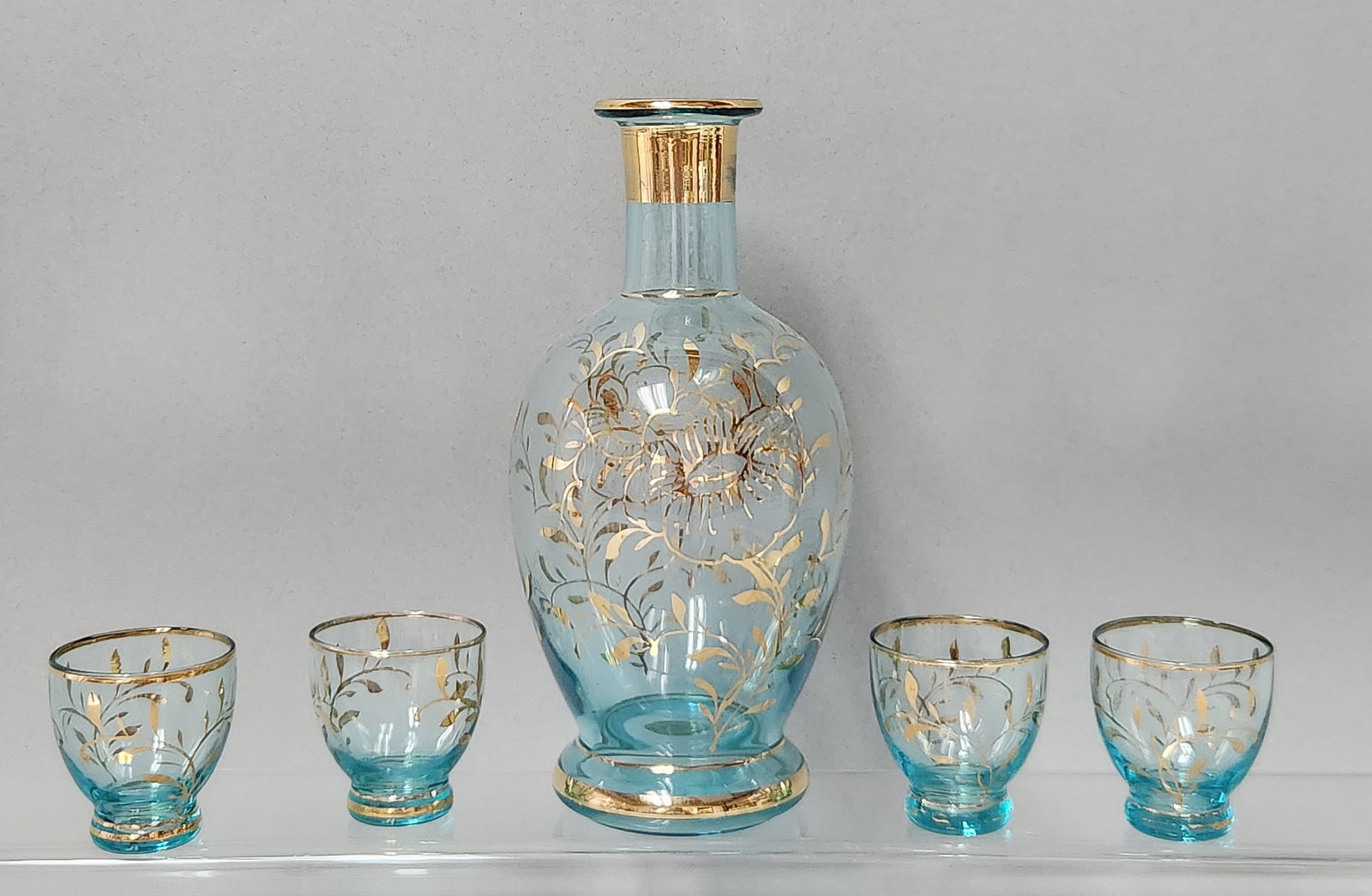 Five-Piece Gilt Blue Glass Barware (1 of 5)