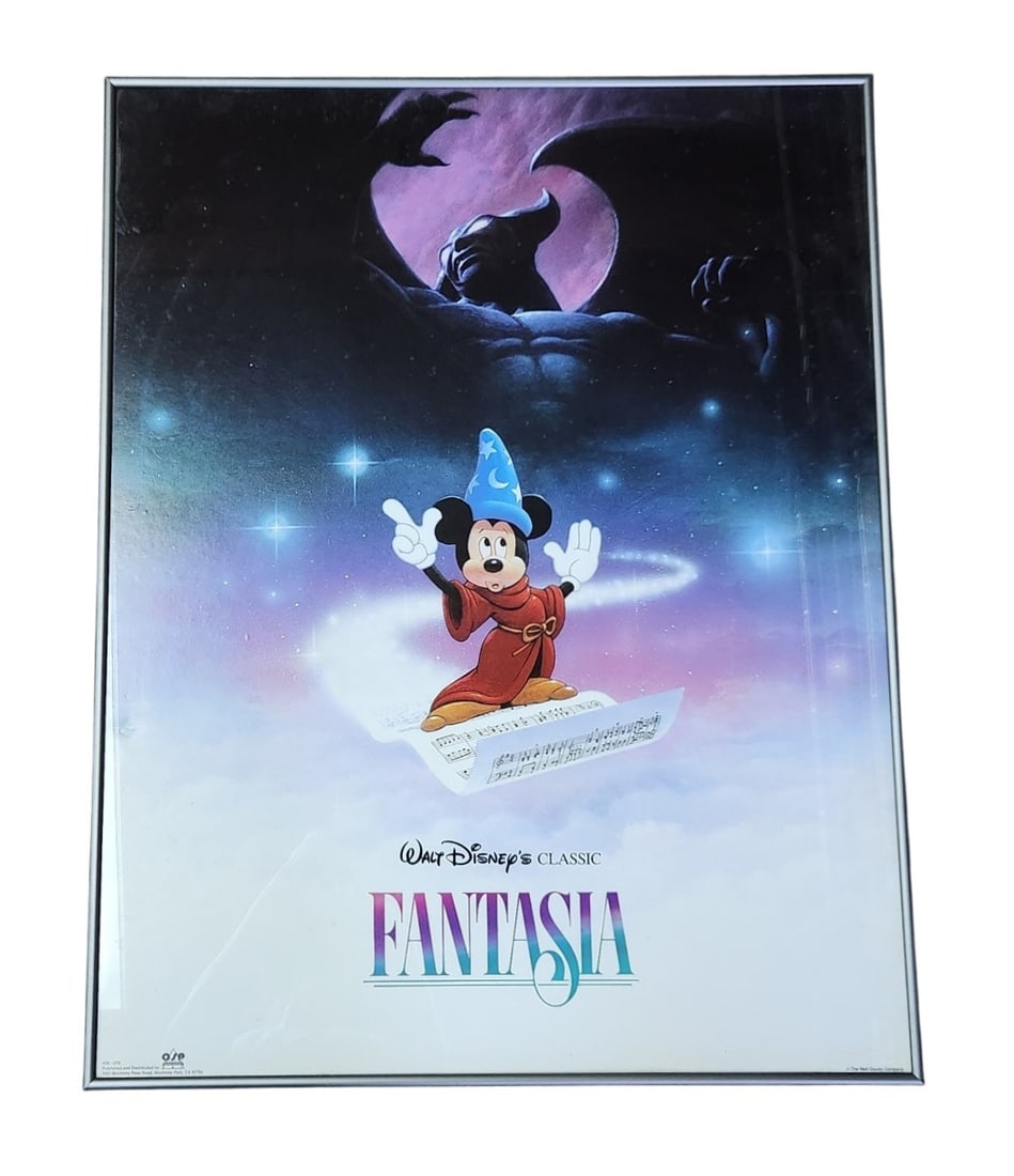 Disney Fantasia OSP Anniversary Poster: A commercial color poster for the Walt Disney film Fantasia published by OSP Publishing Inc. for the 50th anniversary reissue. Measures 28"x 22". Fair condition. Significant water staining and