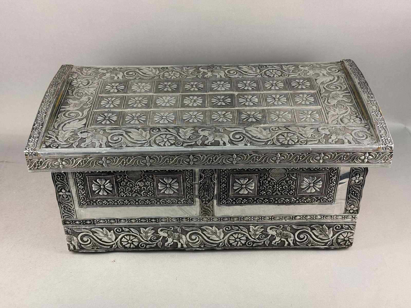 Indian Embossed Metal-Clad Wooden Trunk (1 of 9)