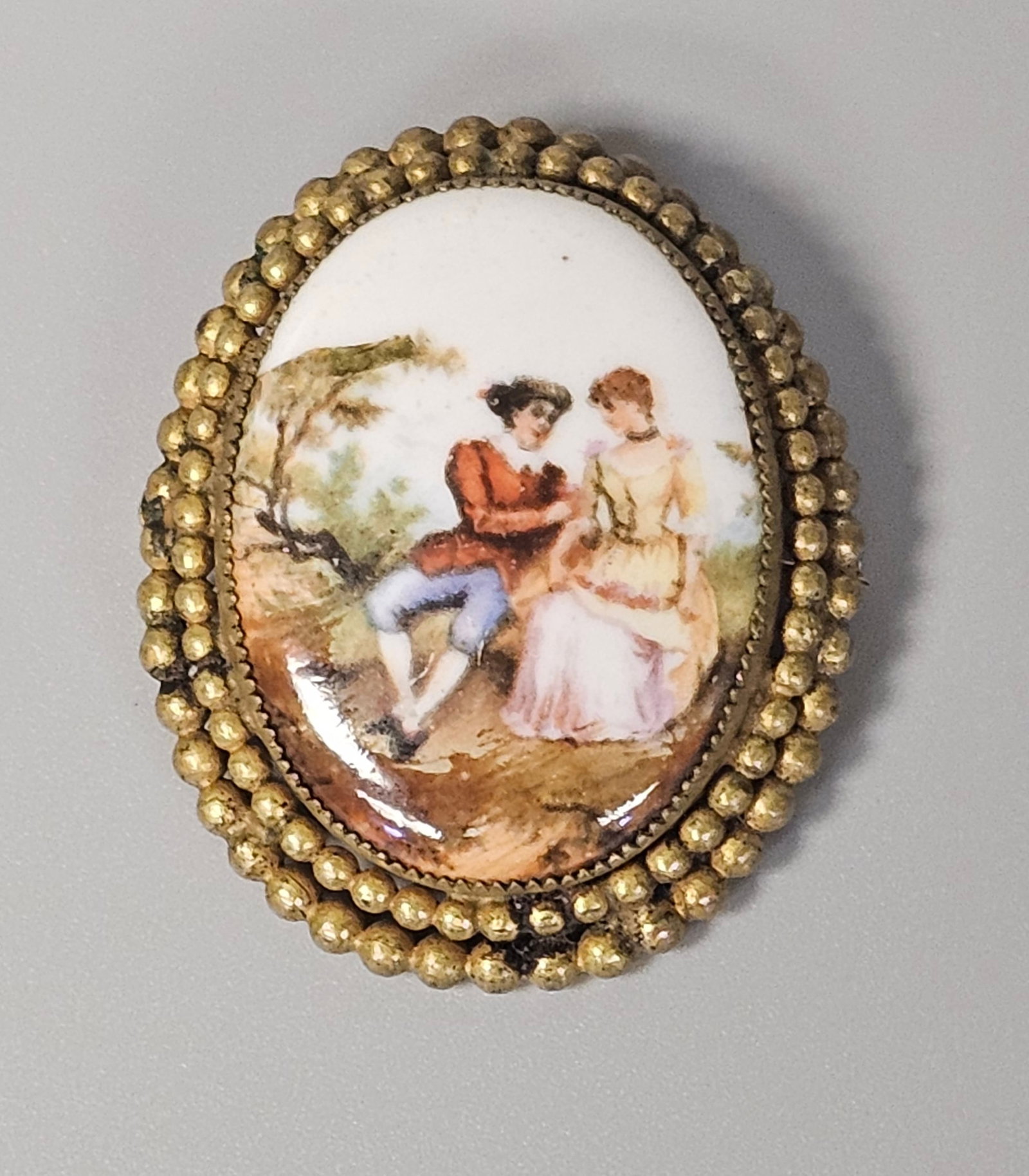 Hand-Painted Porcelain Courting Couple Brooch (1 of 5)