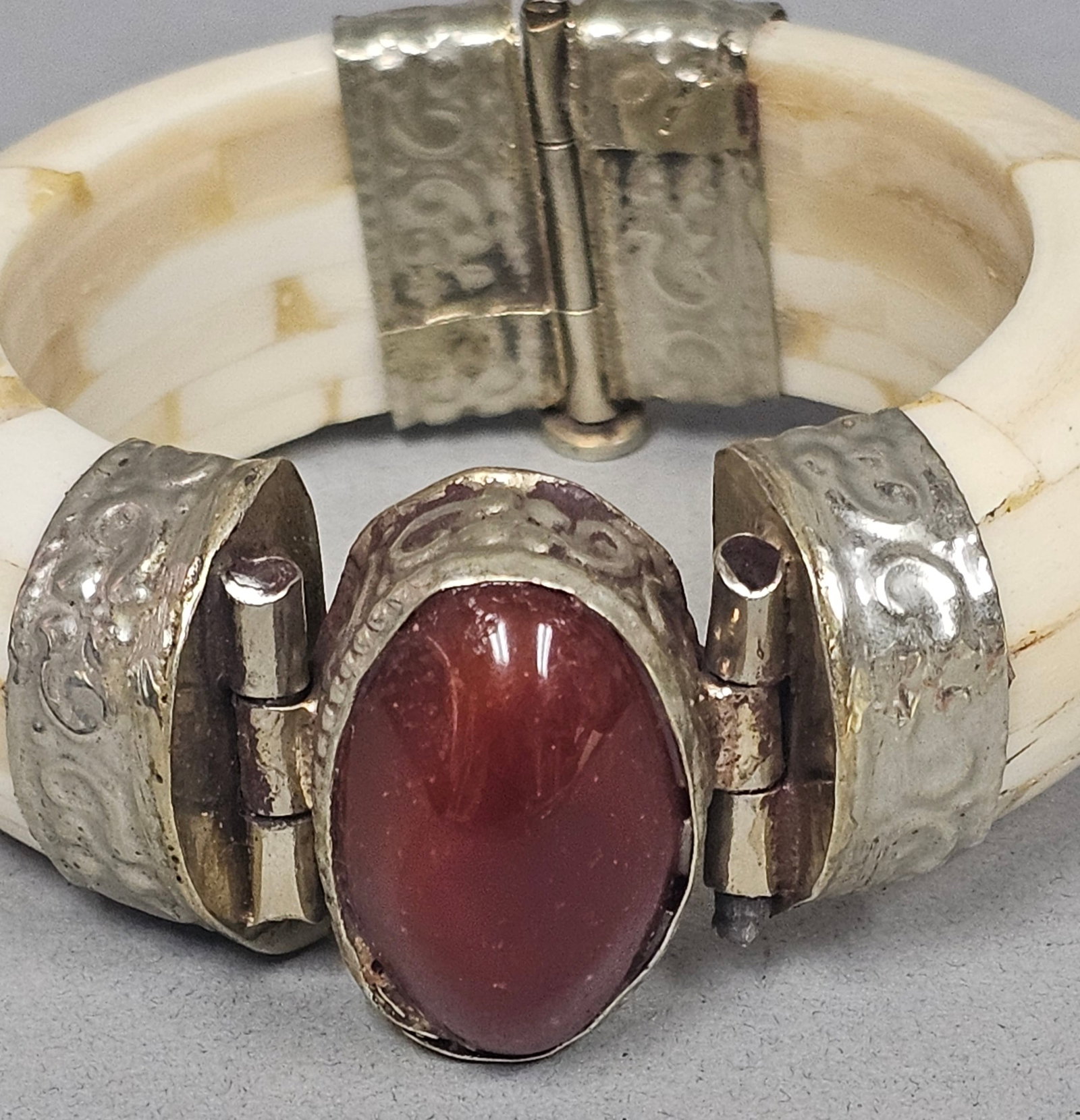 Bone and Carnelian Hinged Bangle - 2