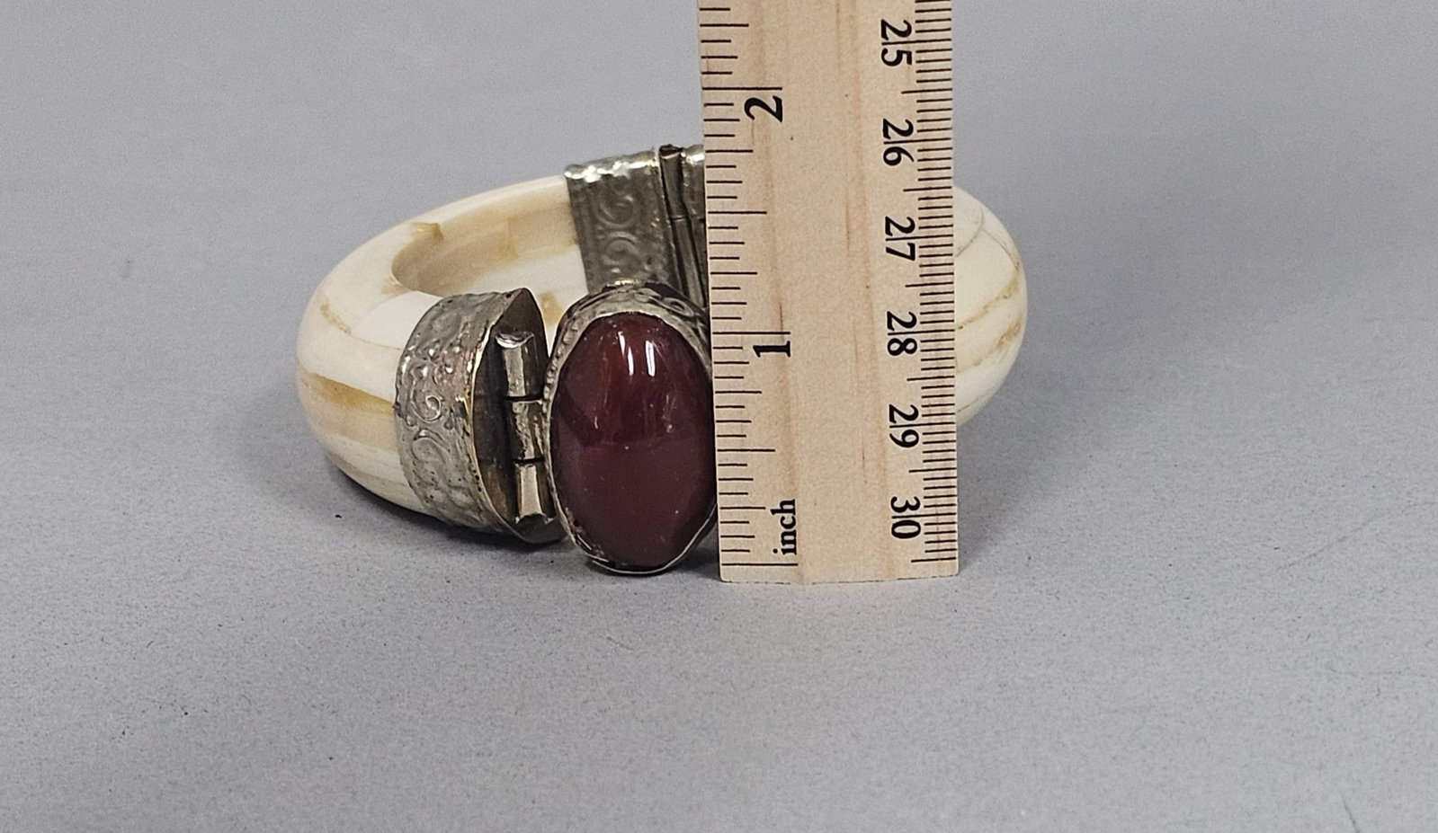 Bone and Carnelian Hinged Bangle - 8