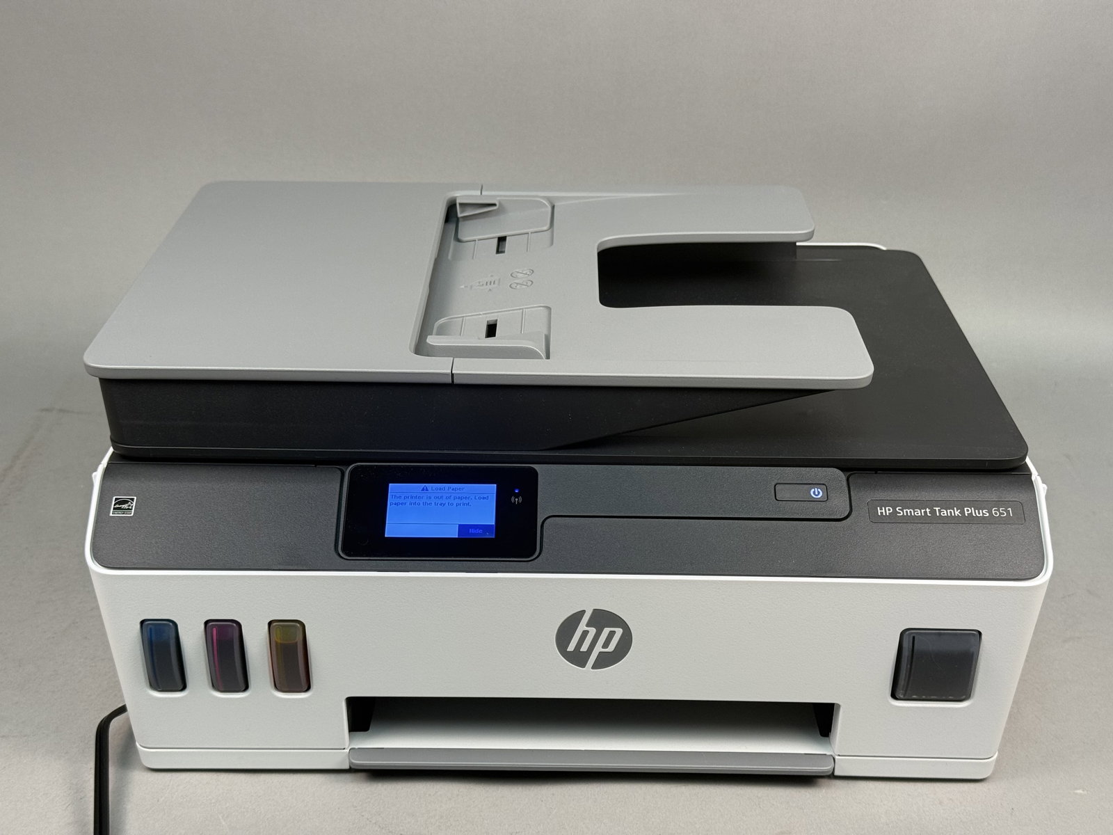 HP Smart Tank Plus 651 Wireless Printer: This HP Smart Tank Plus 651 Wireless All-in-One inkjet printer (Model 7XV38A) features an integrated high-capacity ink tank system and a 35-page automatic document feeder. The unit includes a flatbed