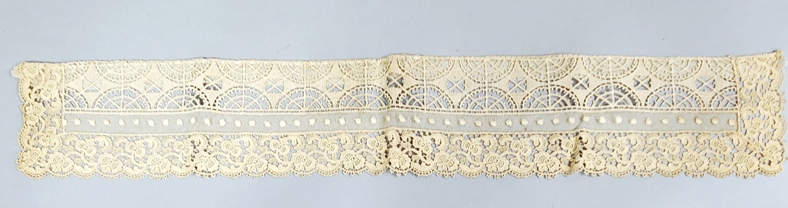 Vintage Madeira Embroidered Lace Border: This vintage hand embroidered lace border is crafted from pure linen thread and features hand-worked Madeira embroidery. Width: 6 inches The lace is in excellent, likely unused vintage condition with