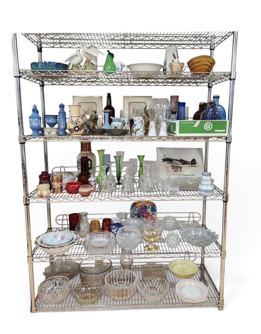 Assorted Decorative Housewares #1: BRING BOXES/TOTES AND PACKING MATERIAL. RACK NOT INCLUDED. Contents not inspected.
