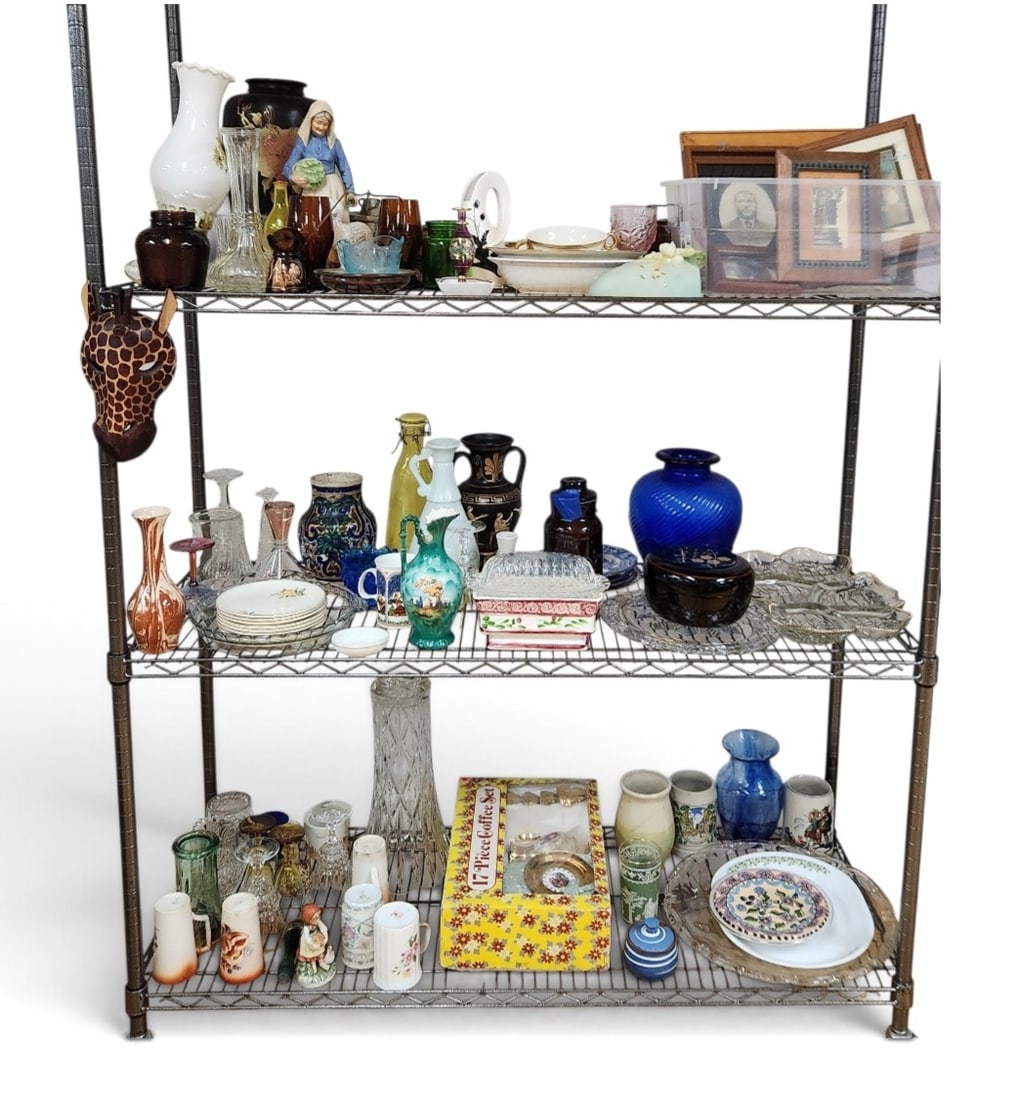 Assorted Decorative Housewares #4: BRING BOXES/TOTES AND PACKING MATERIAL. RACK NOT INCLUDED. Contents not inspected.