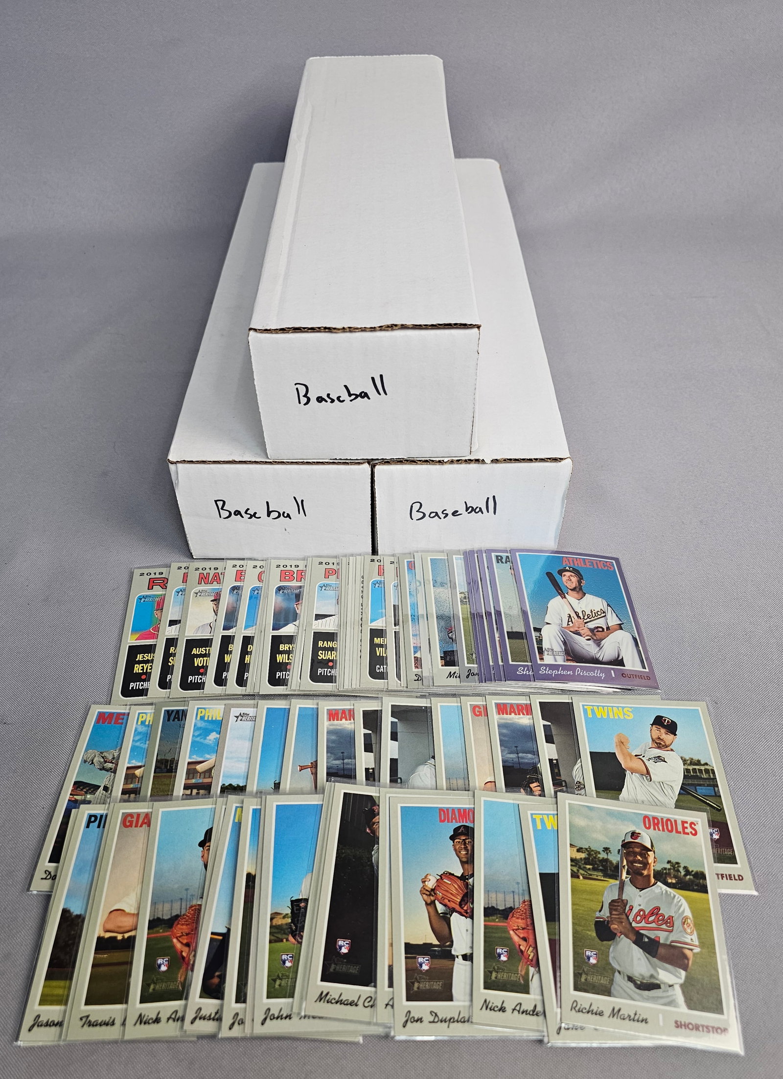 Collection of Modern Topps Baseball Cards: An assortment of modern baseball cards, primarily from Topps product lines including Topps Heritage, Topps Chrome, and Topps Flagship Series. The collection features a high volume of base cards,