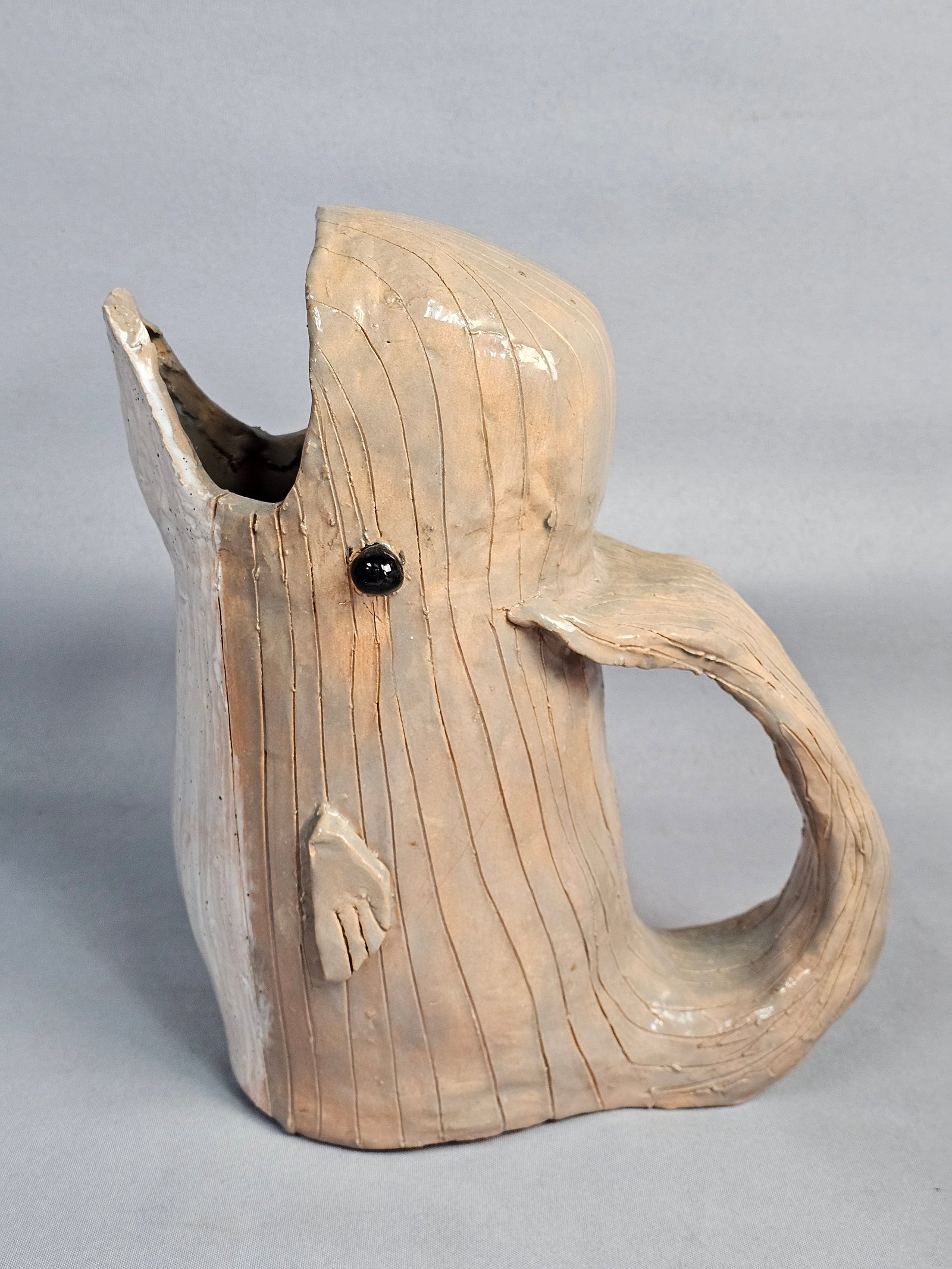 Large Signed Pottery Whale Pitcher - 2