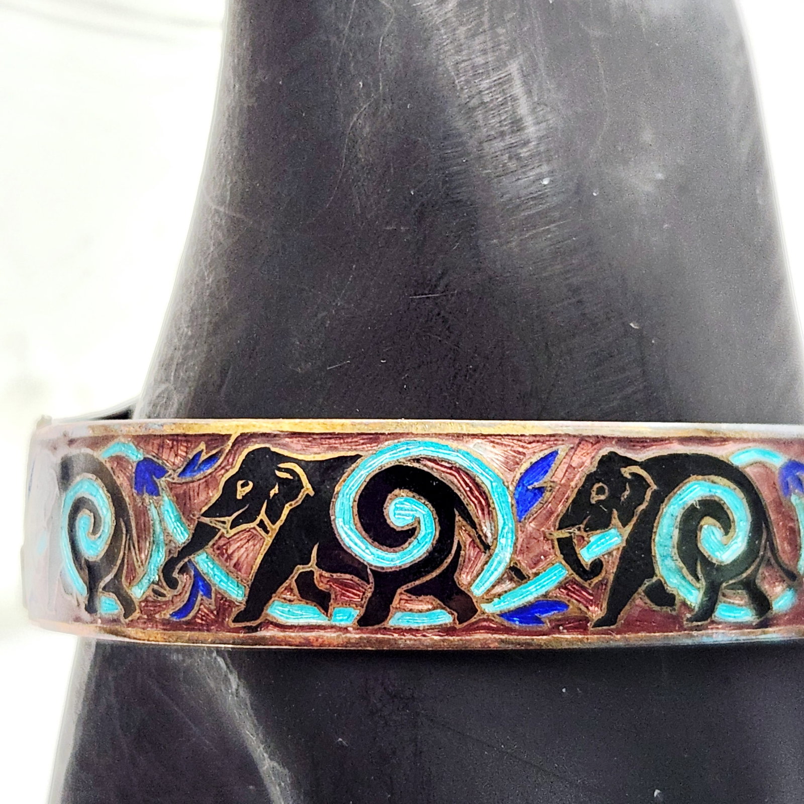 Enamel Elephant Hinged Cuff Bracelet - 4