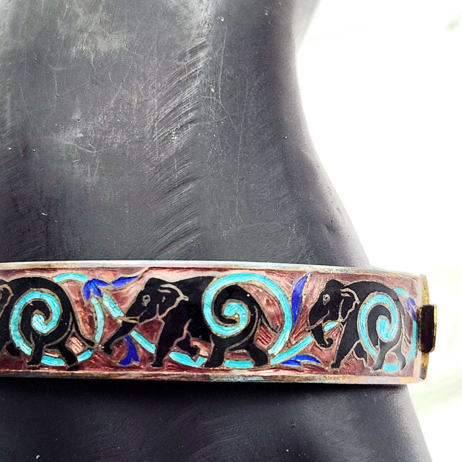Enamel Elephant Hinged Cuff Bracelet - 5