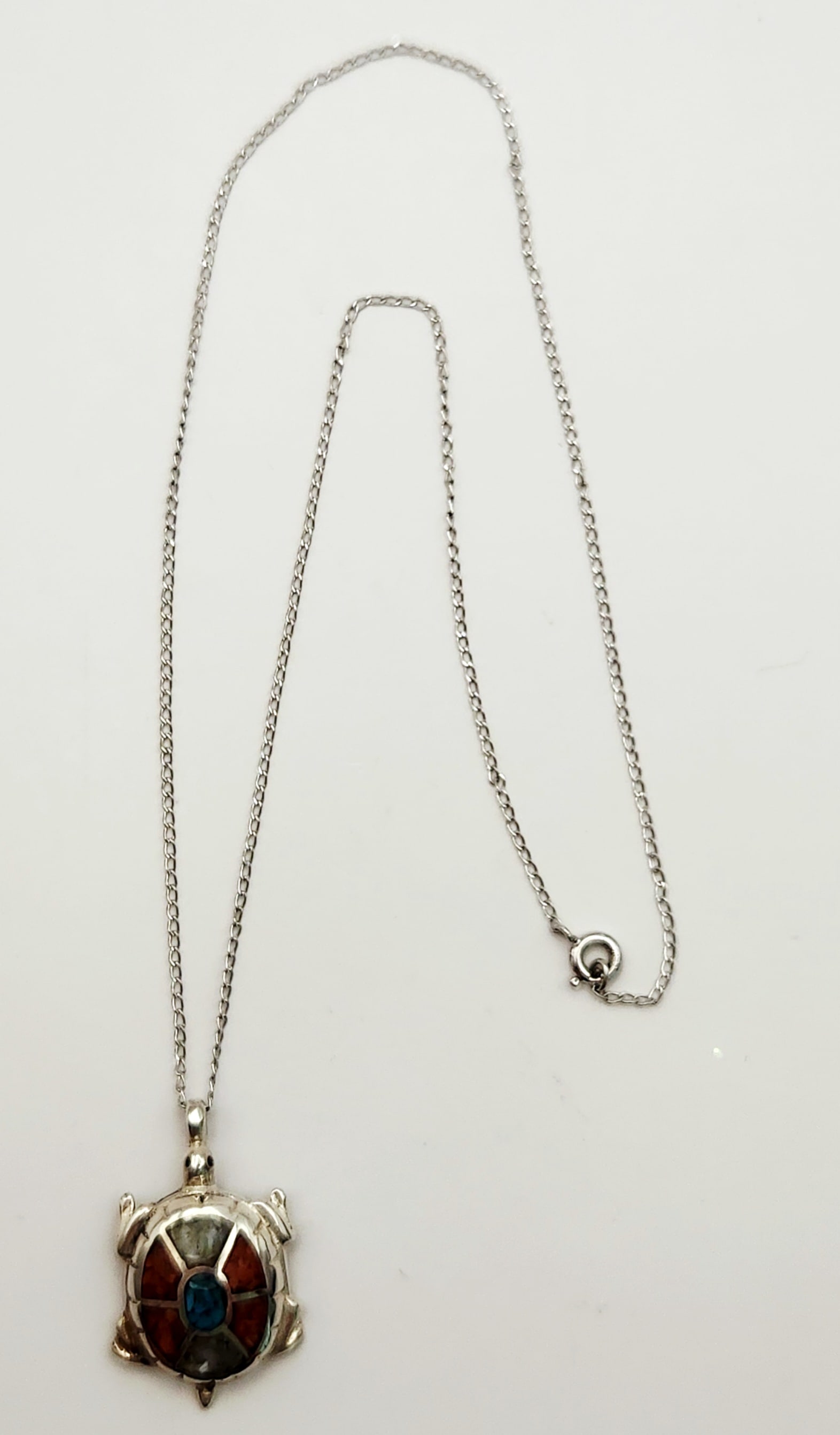 Silver Tone Turtle Inlay Necklace - 2