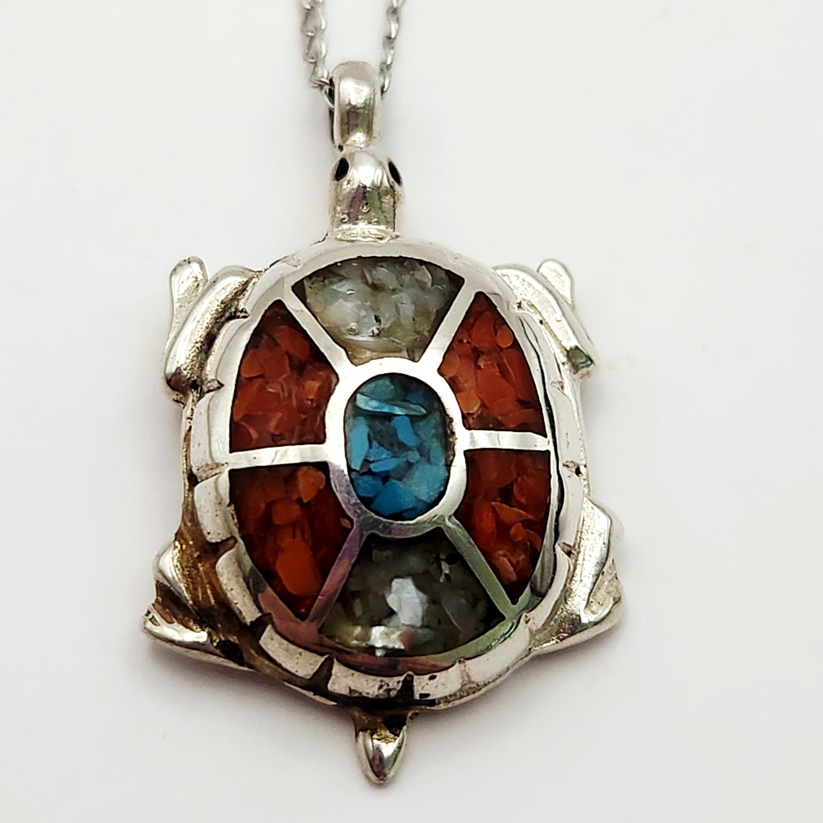 Silver Tone Turtle Inlay Necklace - 3