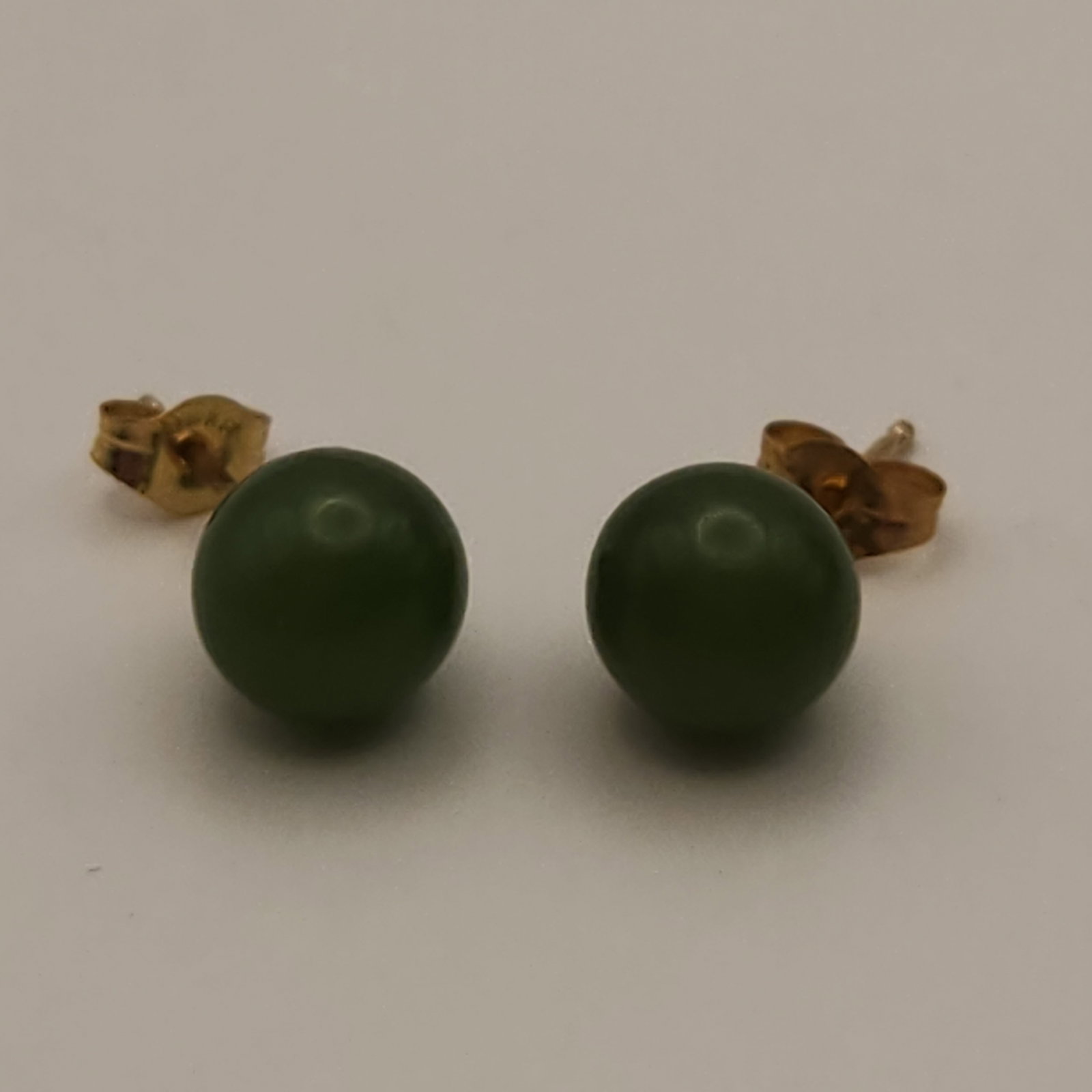 14K Gold Jade Studs Earrings - 2