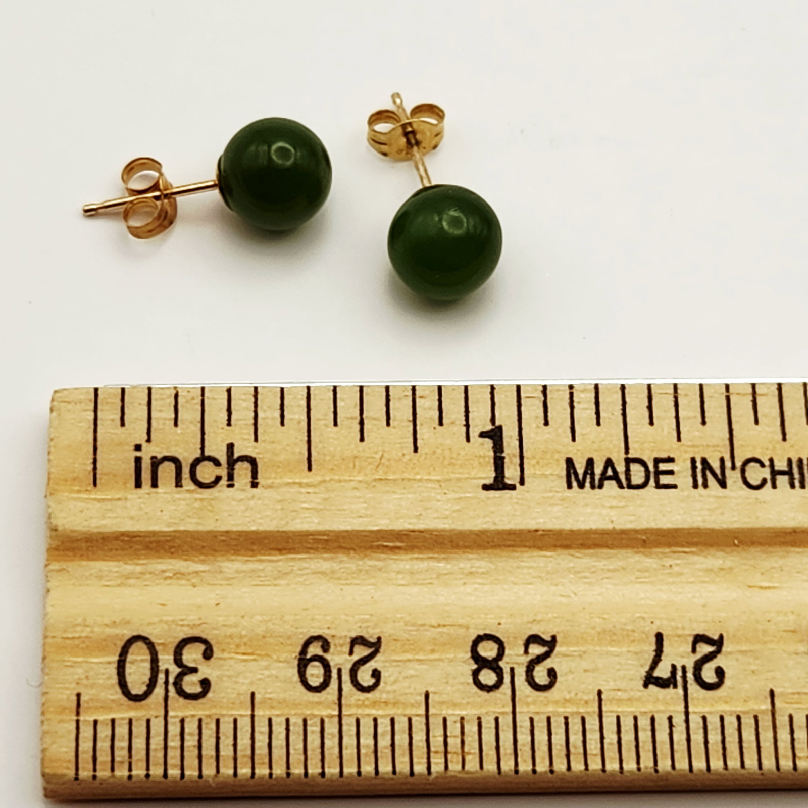 14K Gold Jade Studs Earrings - 5