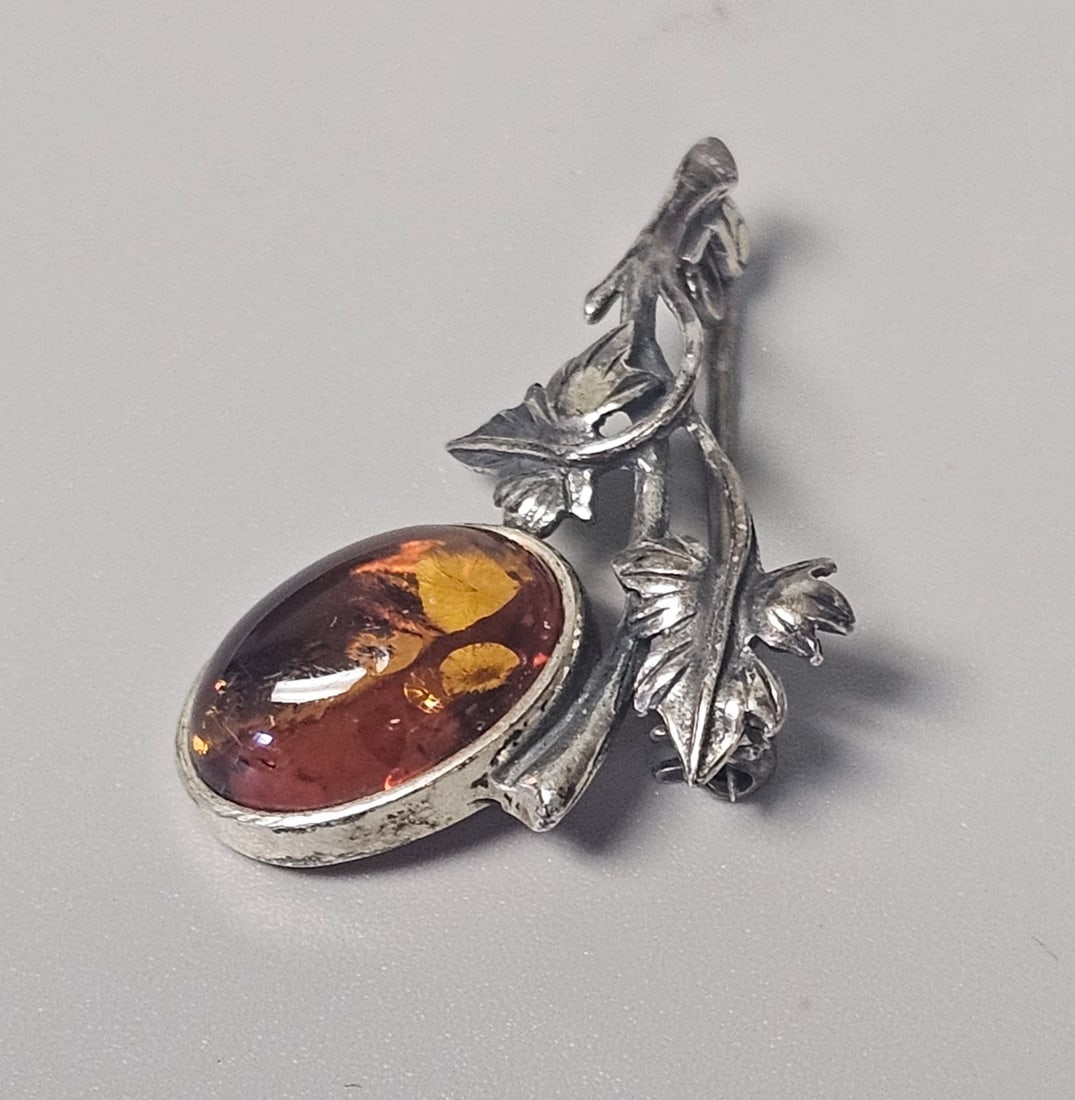 Polish Sterling Silver Amber Brooch - 2