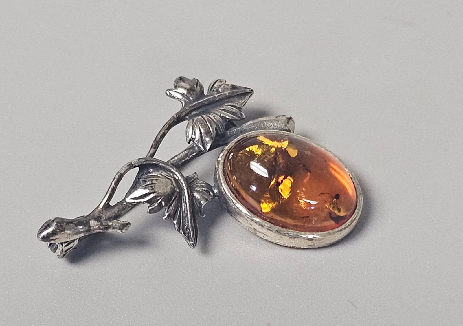 Polish Sterling Silver Amber Brooch - 3
