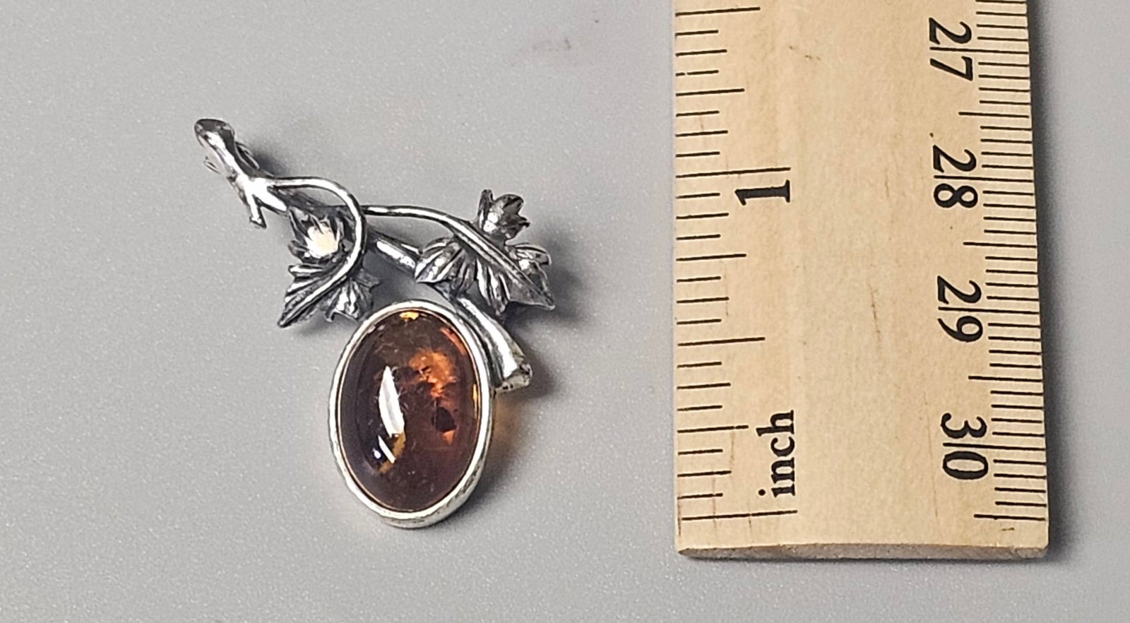 Polish Sterling Silver Amber Brooch - 4