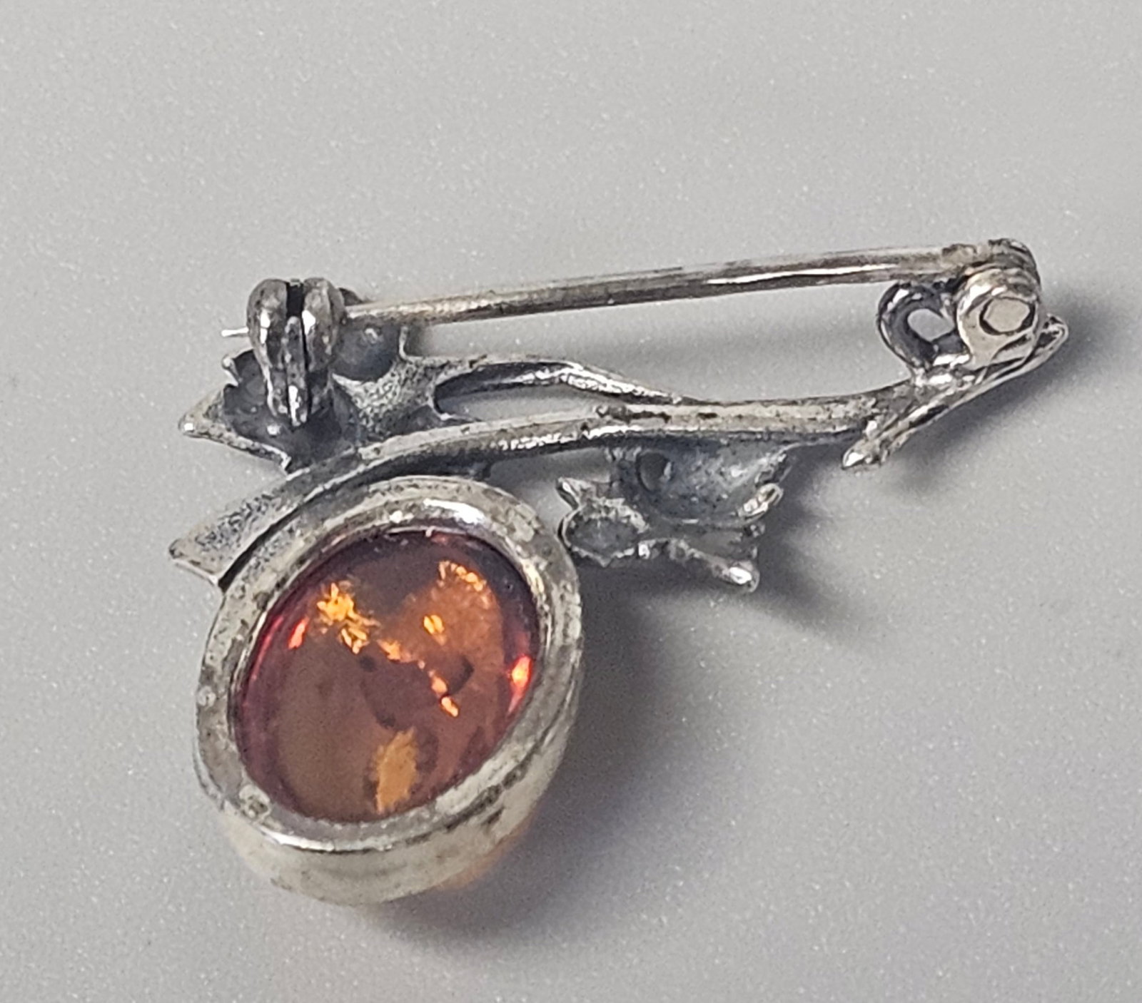 Polish Sterling Silver Amber Brooch - 5