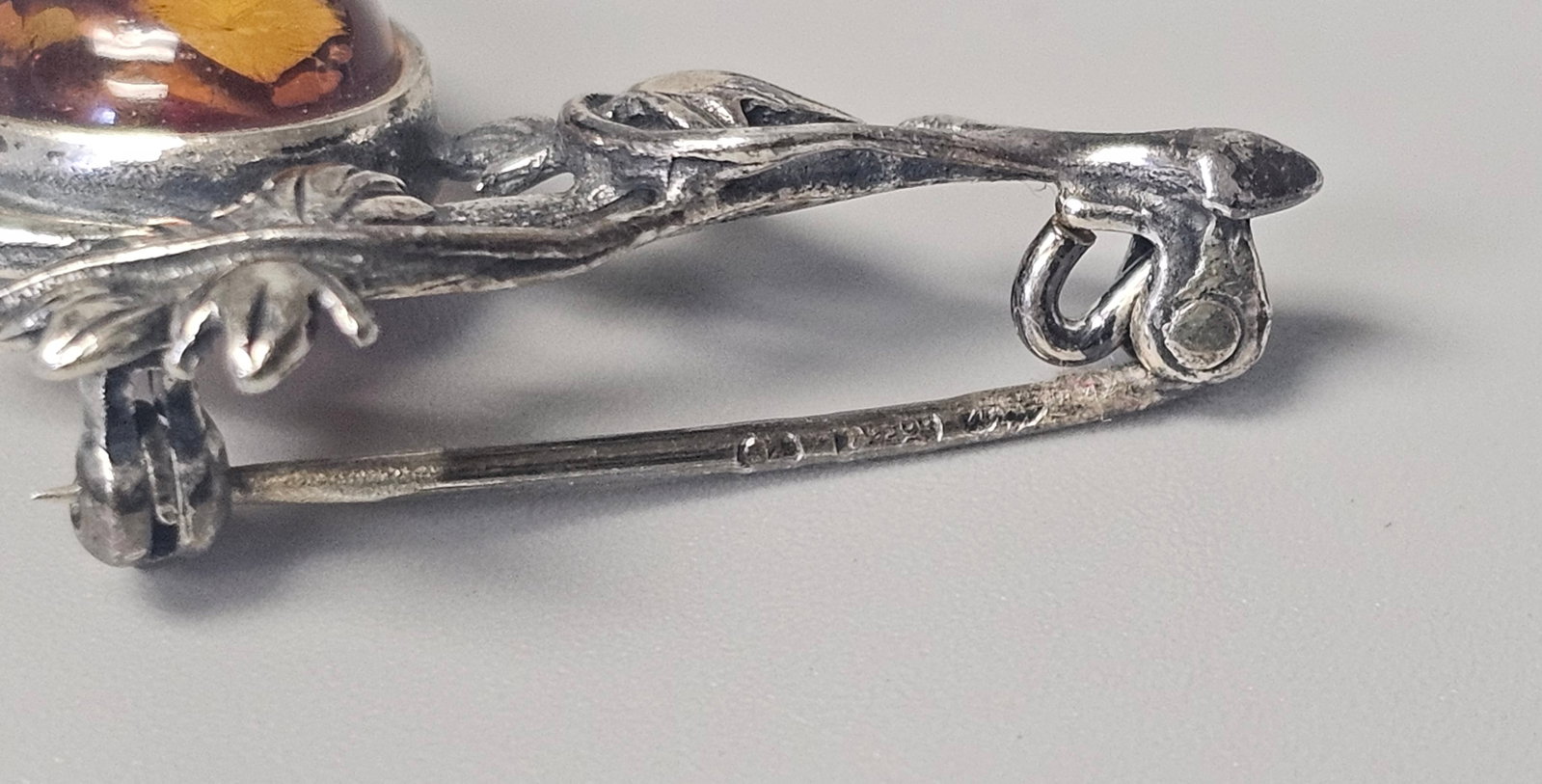 Polish Sterling Silver Amber Brooch - 6