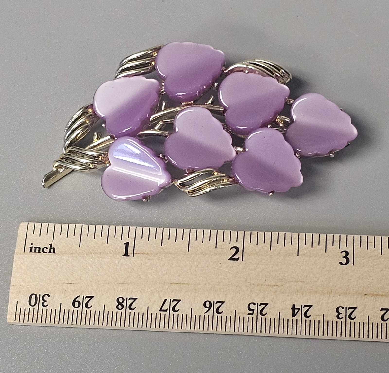 Coro Lavender Moonglow Leaf Brooch - 5