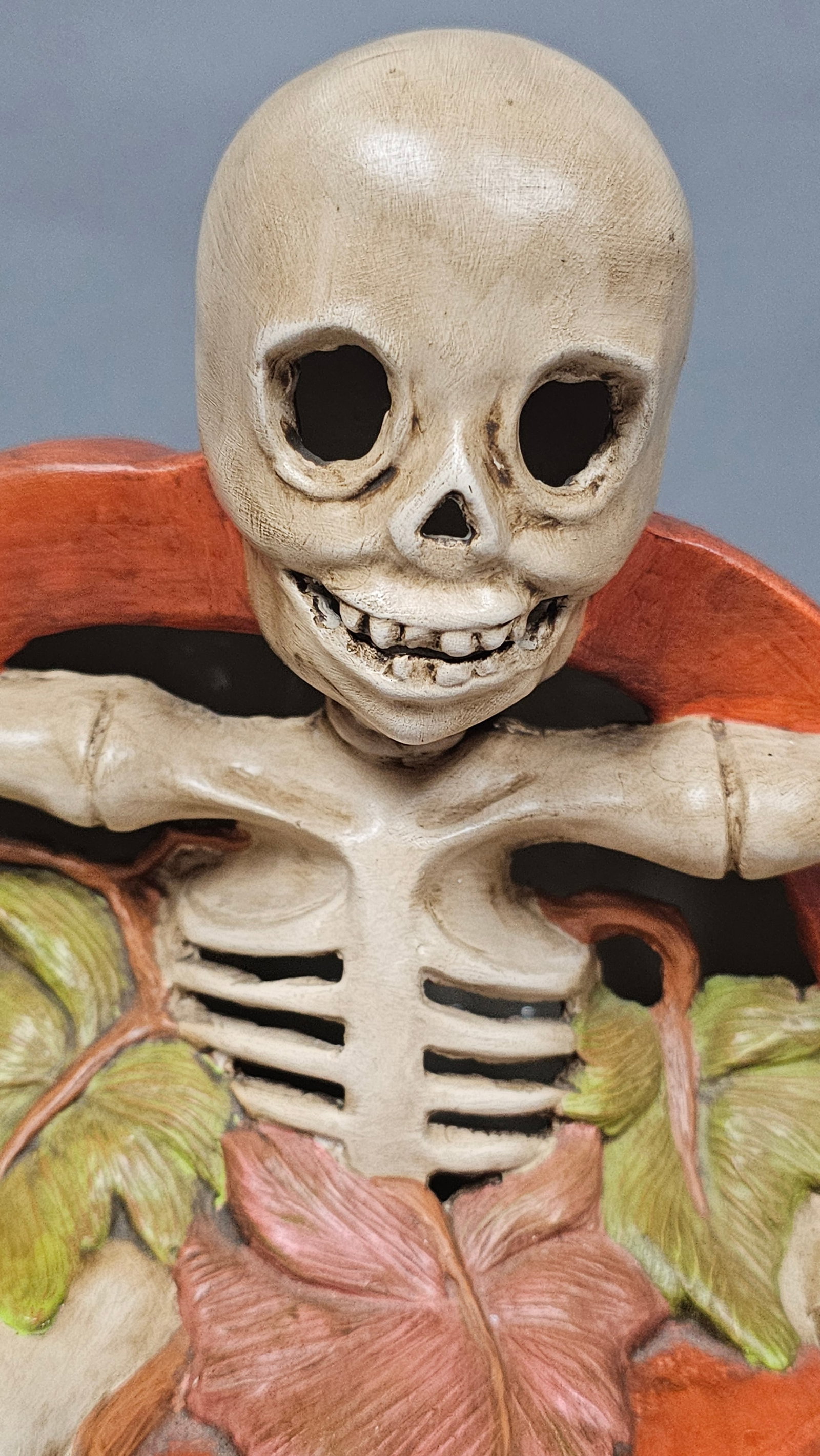 Hand-Painted Ceramic Skeleton Pumpkin Jar - 2