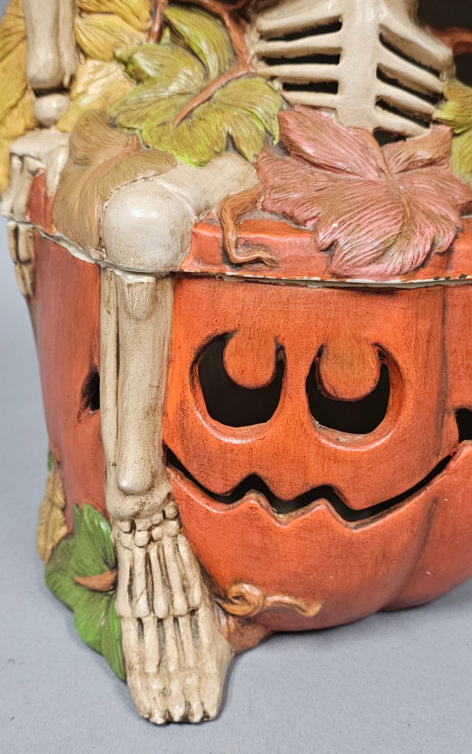 Hand-Painted Ceramic Skeleton Pumpkin Jar - 3