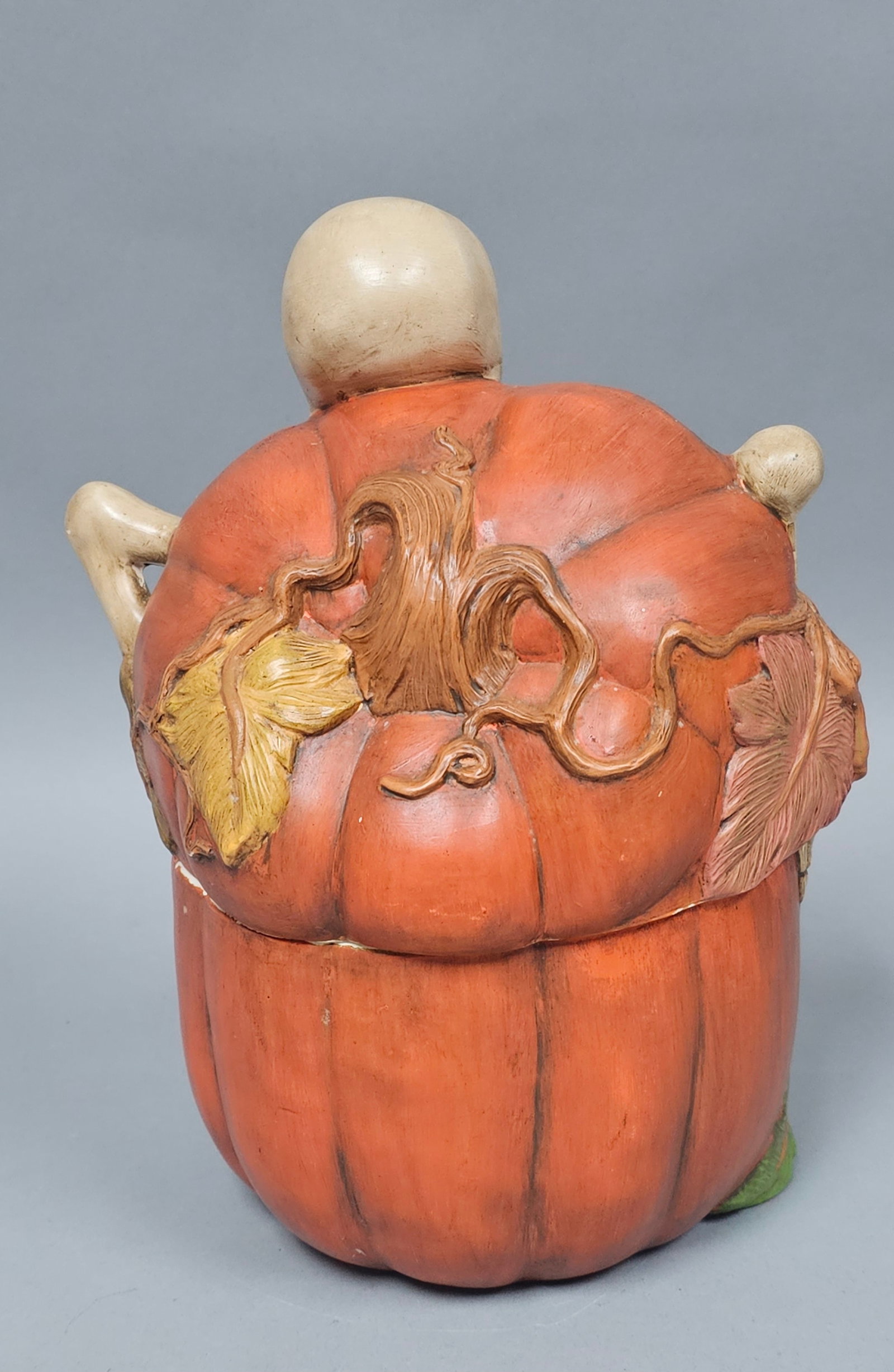 Hand-Painted Ceramic Skeleton Pumpkin Jar - 5