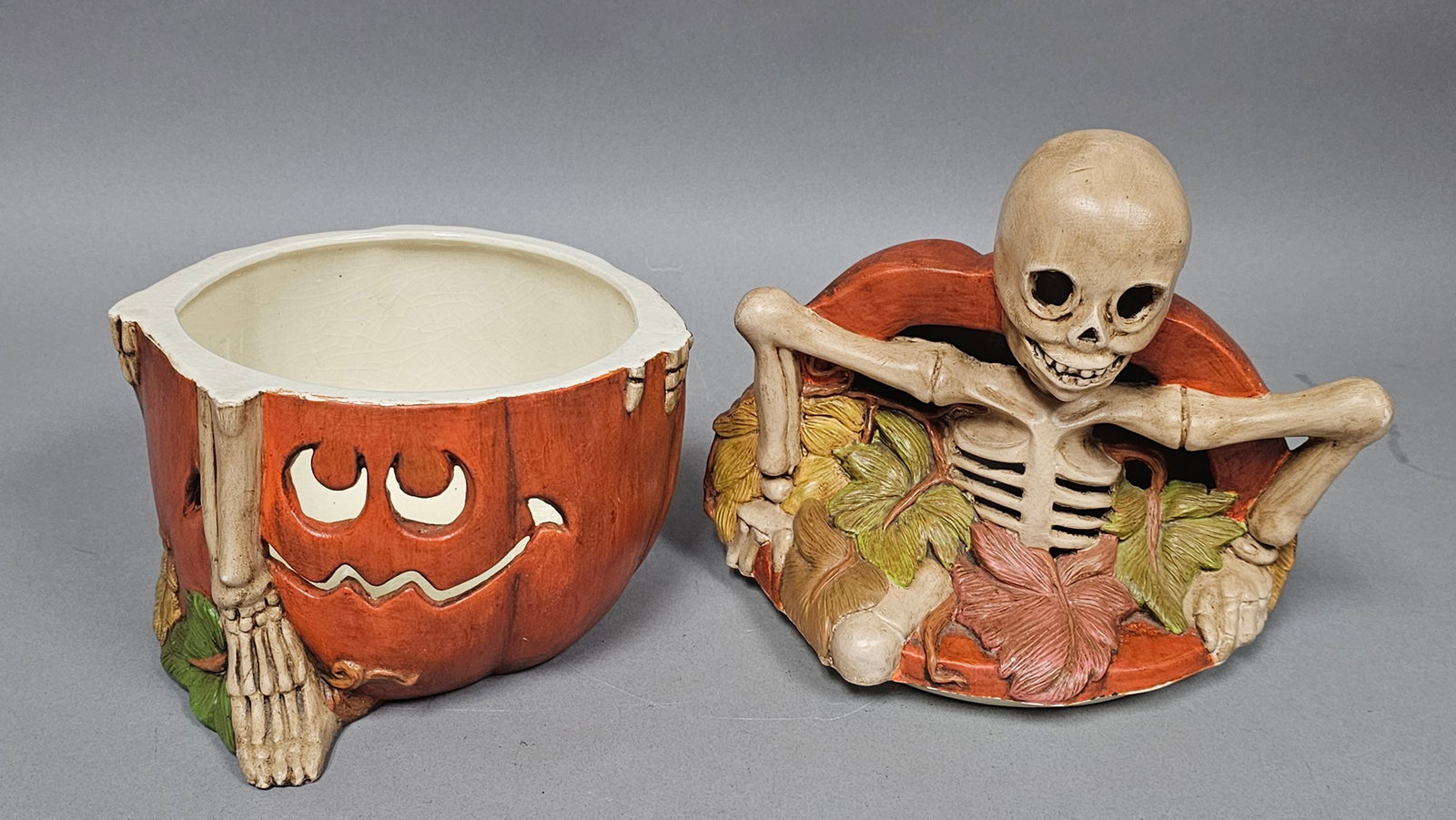 Hand-Painted Ceramic Skeleton Pumpkin Jar - 6