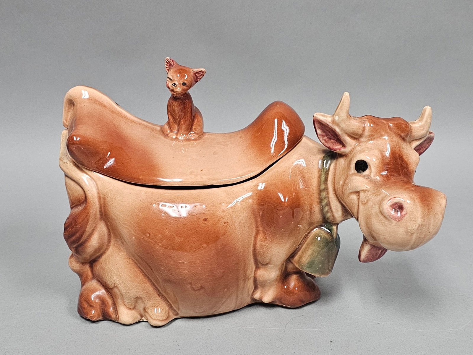 USA Glazed Ceramic Cow & Cat Jar (1 of 9)