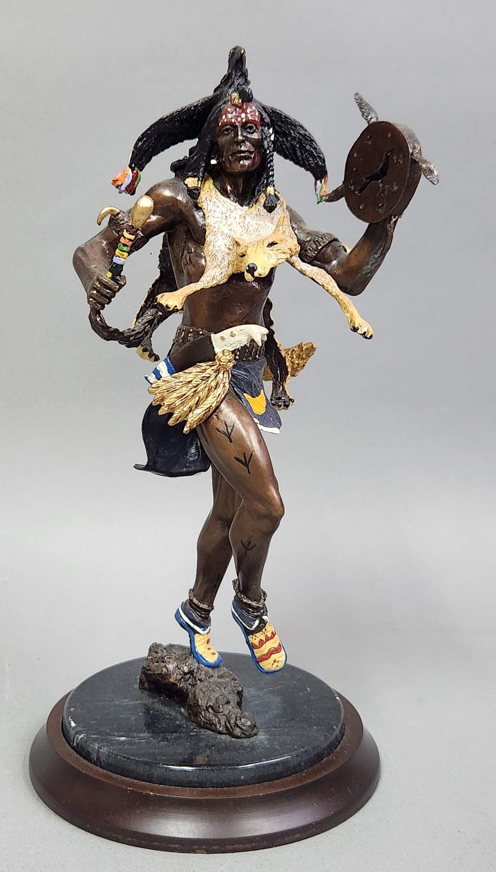 R. J. Murphy Spirit of the Blackbird Sculpture: This polychrome cast metal sculpture by artist R. J. Murphy for The Franklin Mint is titled Spirit of the Blackbird. Height: 11.5 inches. The sculpture is in good condition with visible rubbing and