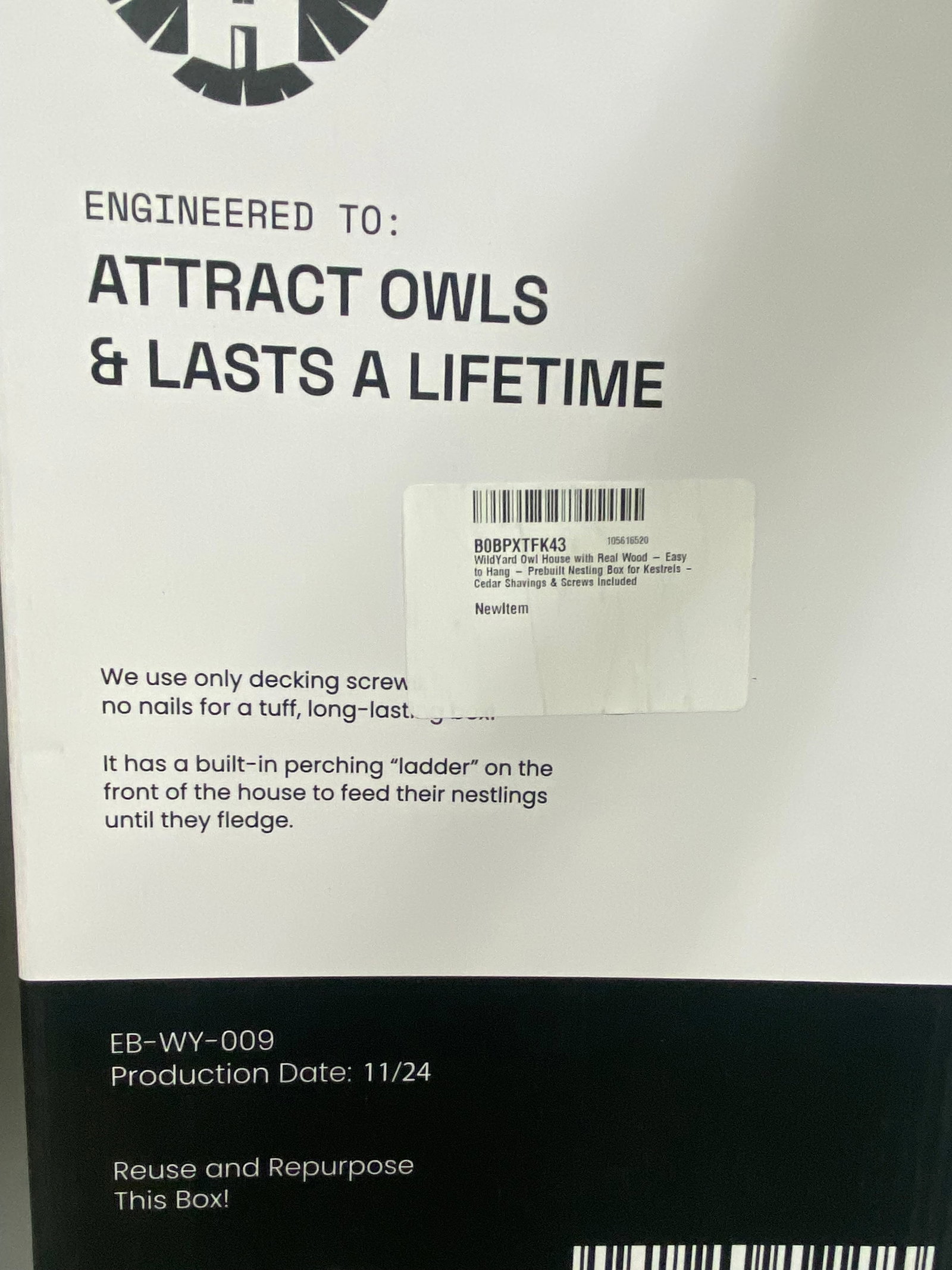 WildYard Cedar Prebuilt Owl Nesting Box - 5