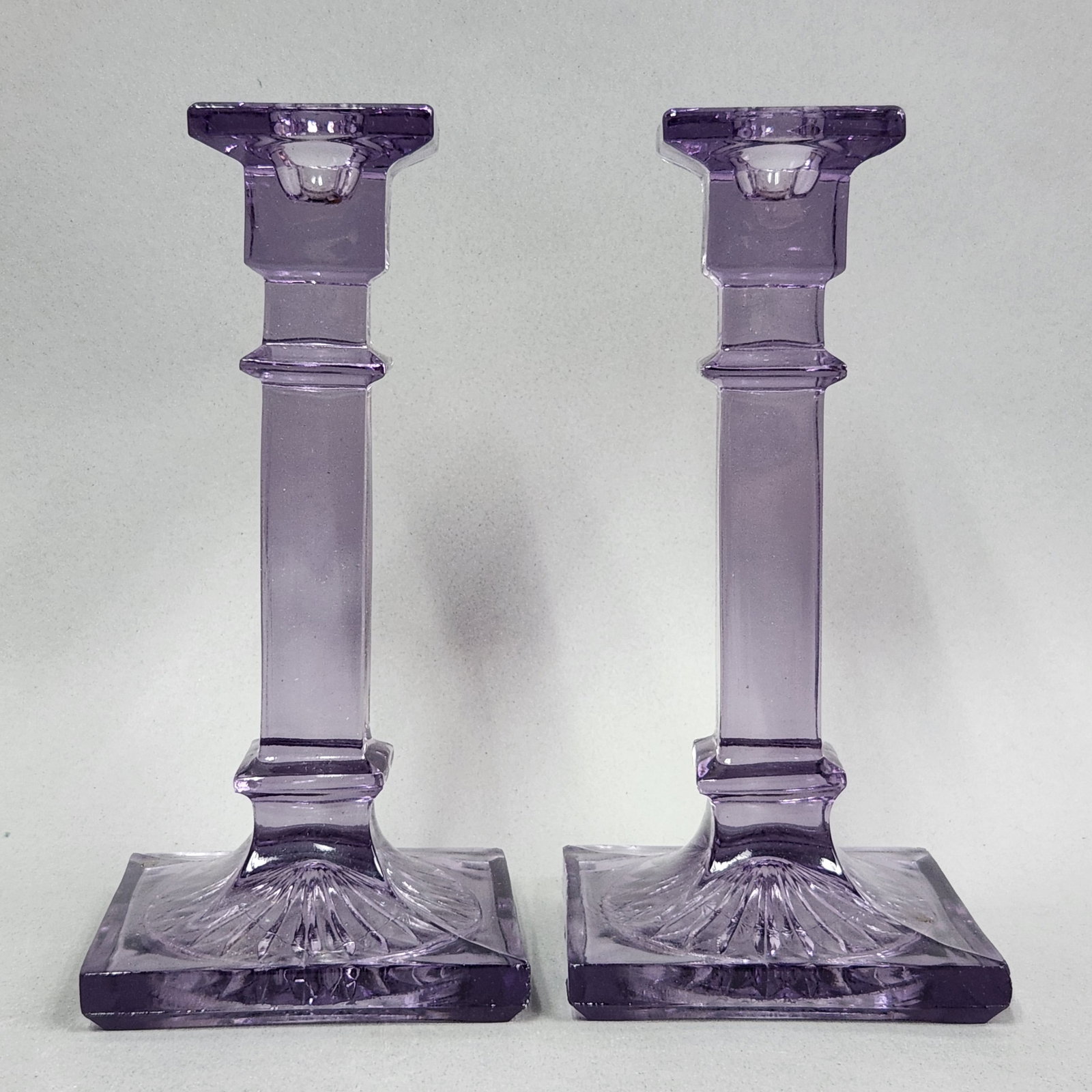 Amethyst Pressed Glass Column Candlesticks (1 of 7)