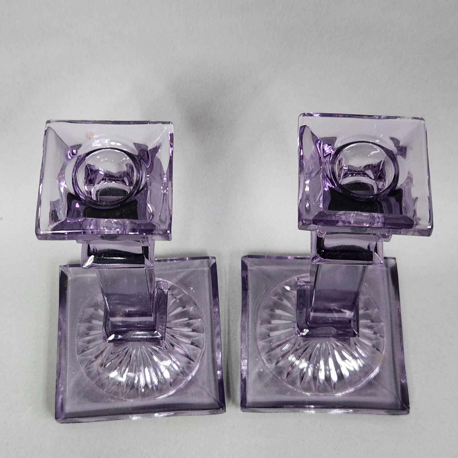 Amethyst Pressed Glass Column Candlesticks - 2