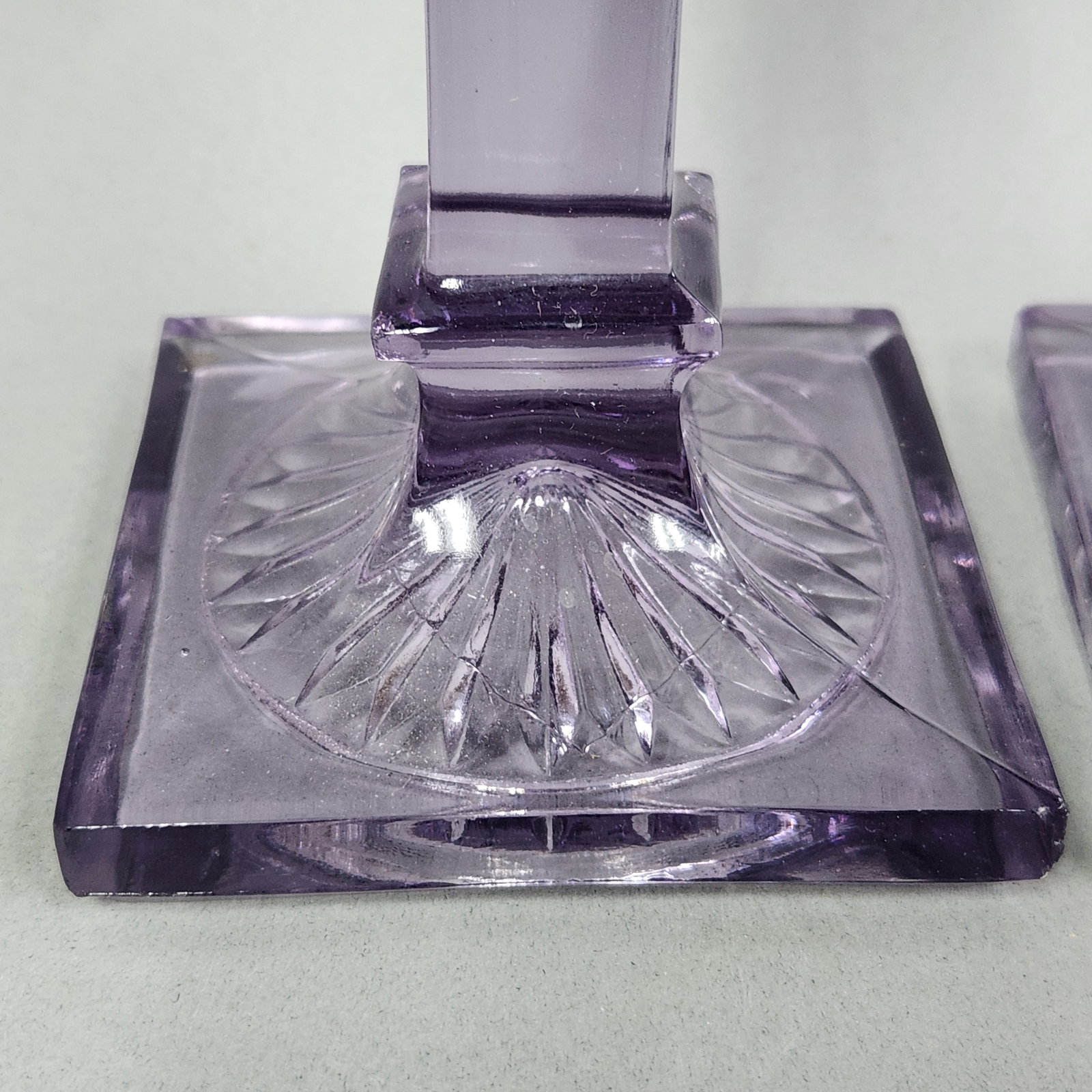 Amethyst Pressed Glass Column Candlesticks - 3