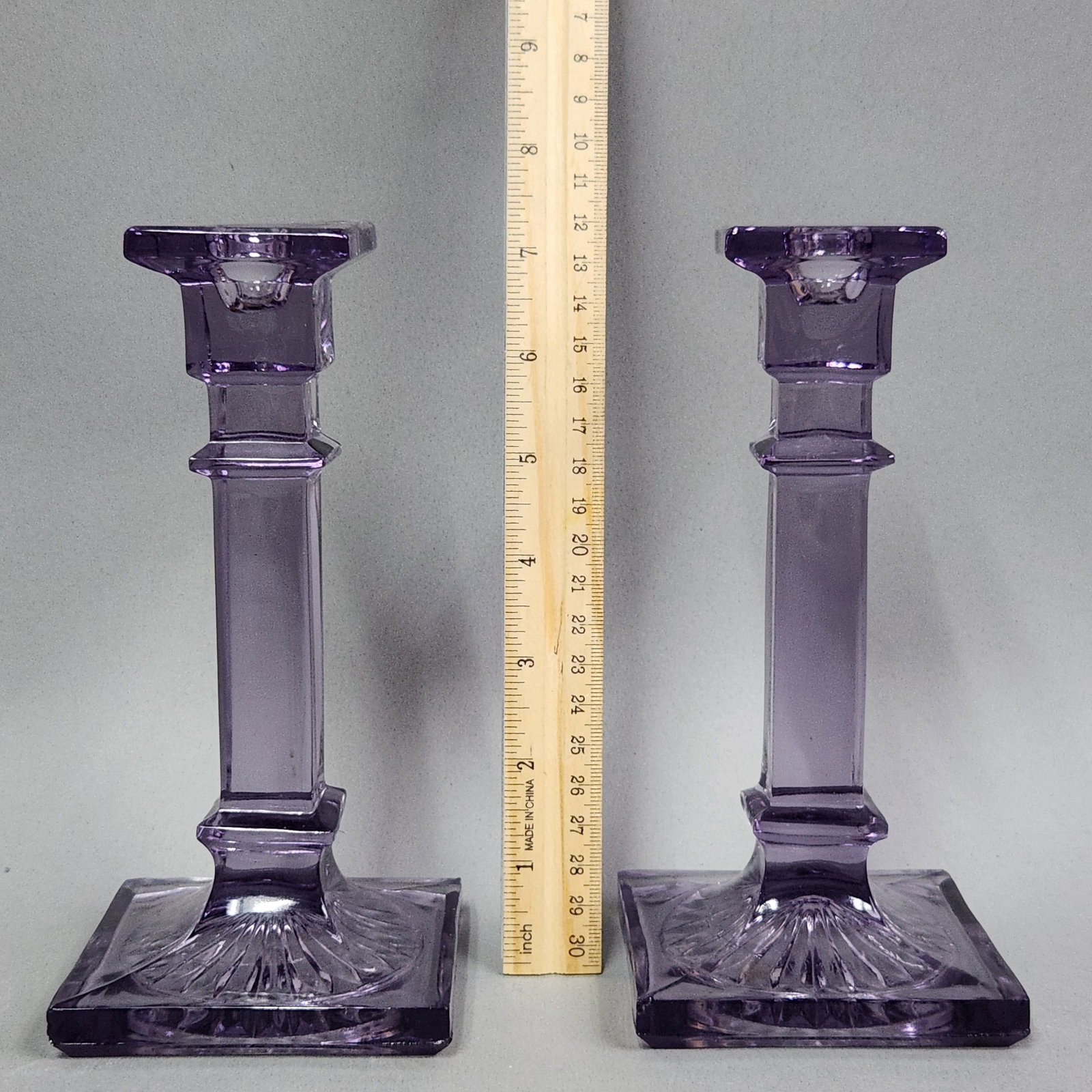 Amethyst Pressed Glass Column Candlesticks - 7