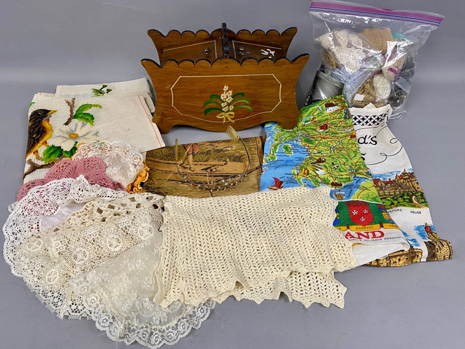 Portuguese Needlepoint & Wooden Sewing Caddy Collection (1 of 11)