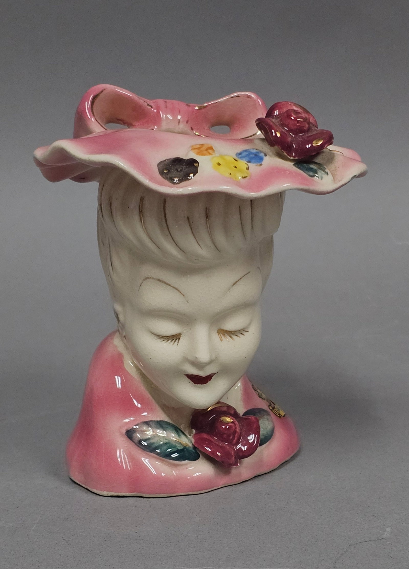 Ceramic Pink Floral Lady Head Vase (1 of 9)