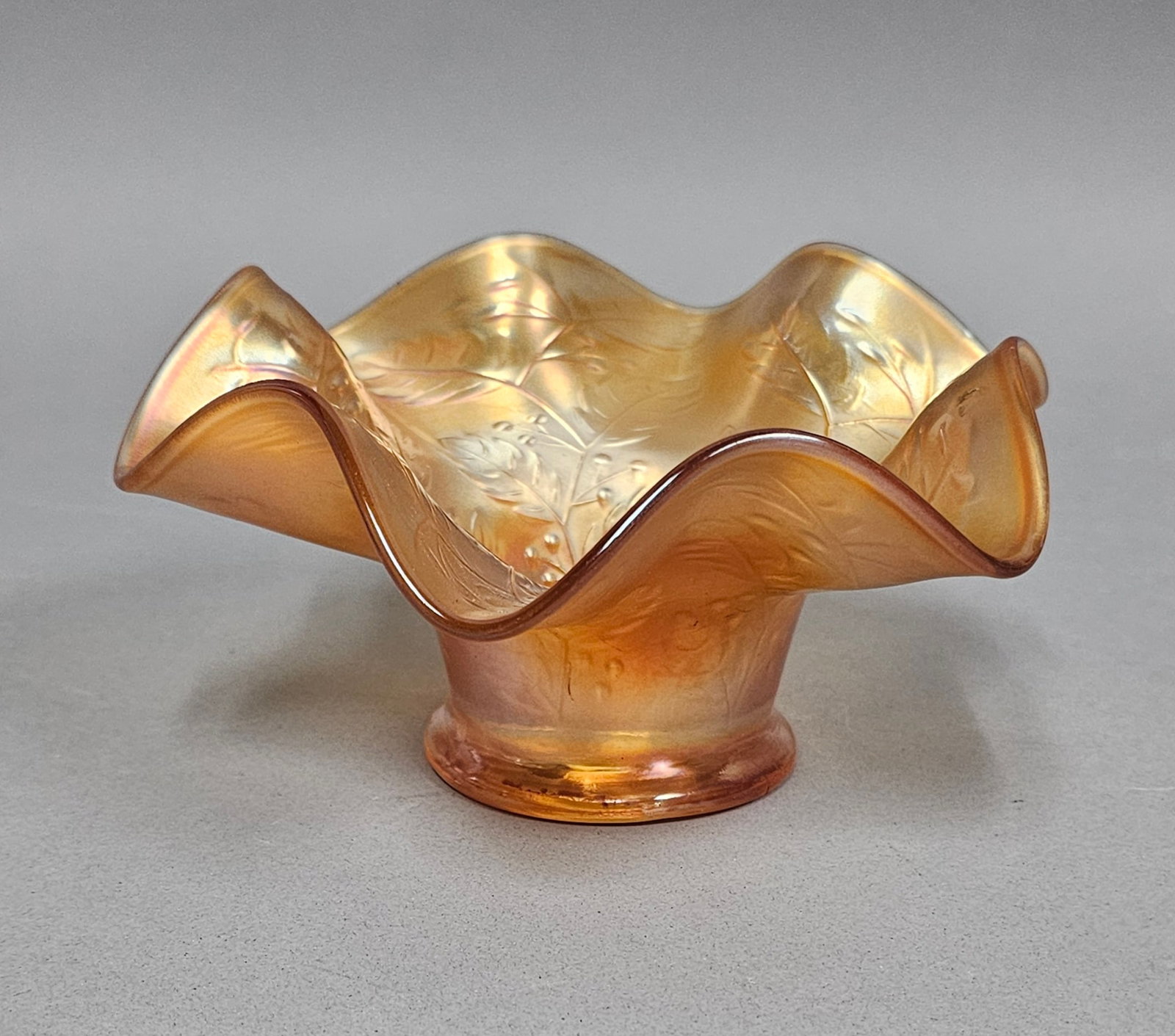 Marigold Carnival Glass Ruffled Bowl (1 of 8)