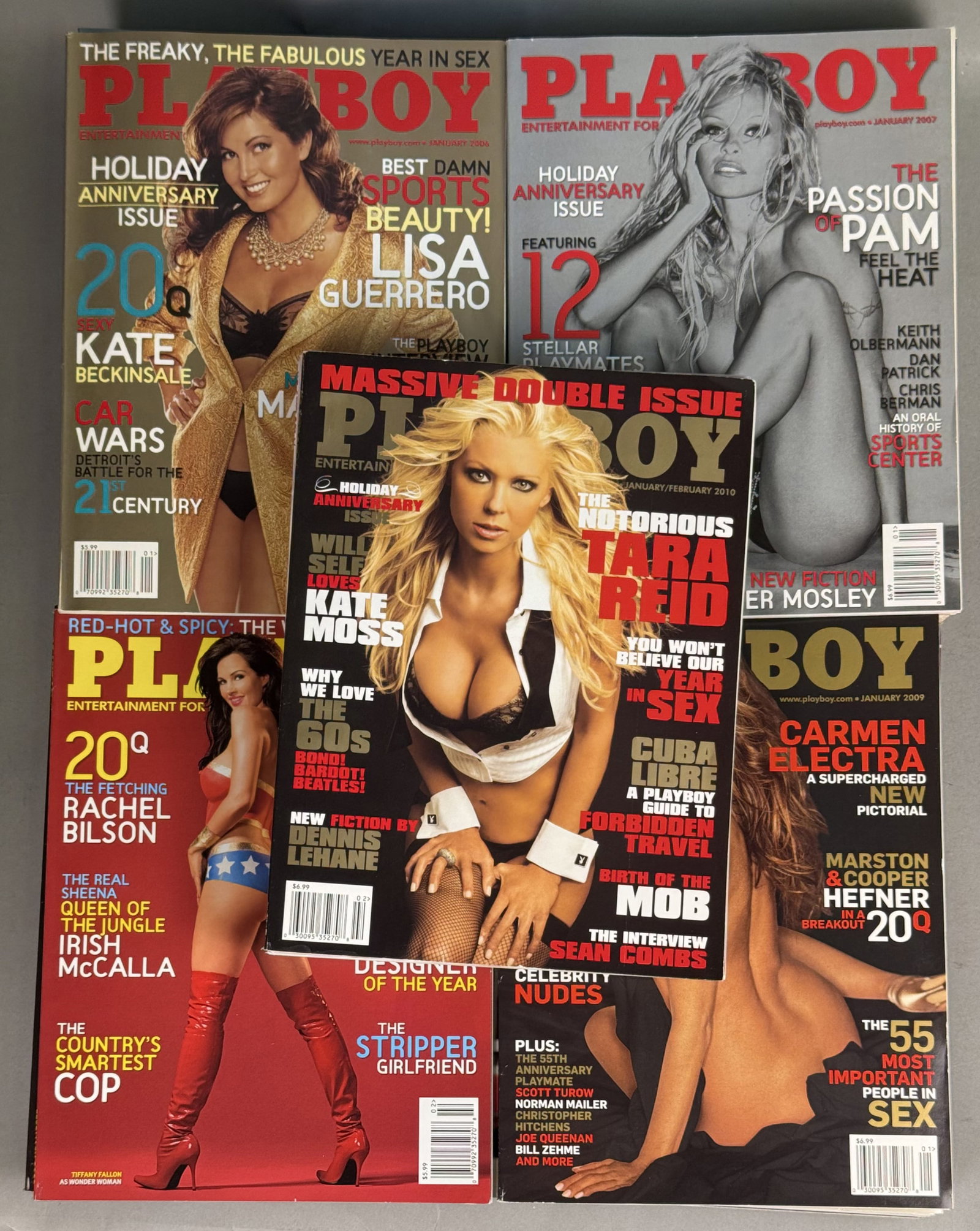 Collection of Playboy Magazines 2006-2010: A collection of Playboy magazines published between 2006 and 2010, featuring offset lithography printing on semi-gloss and matte paper stock. Notable cover subjects and featured interviews within the