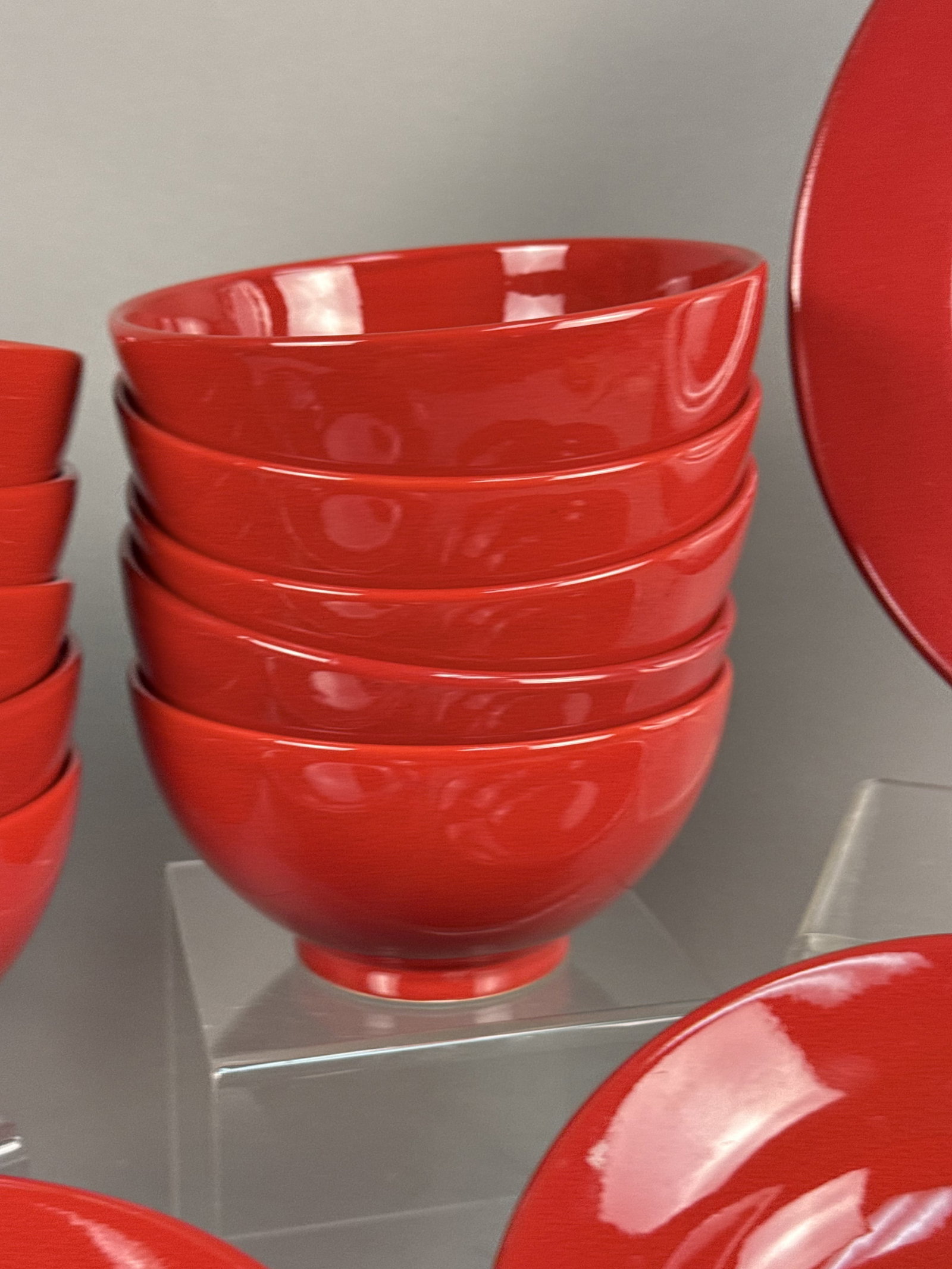 Large Red Glazed Stoneware Dinnerware Set - 10