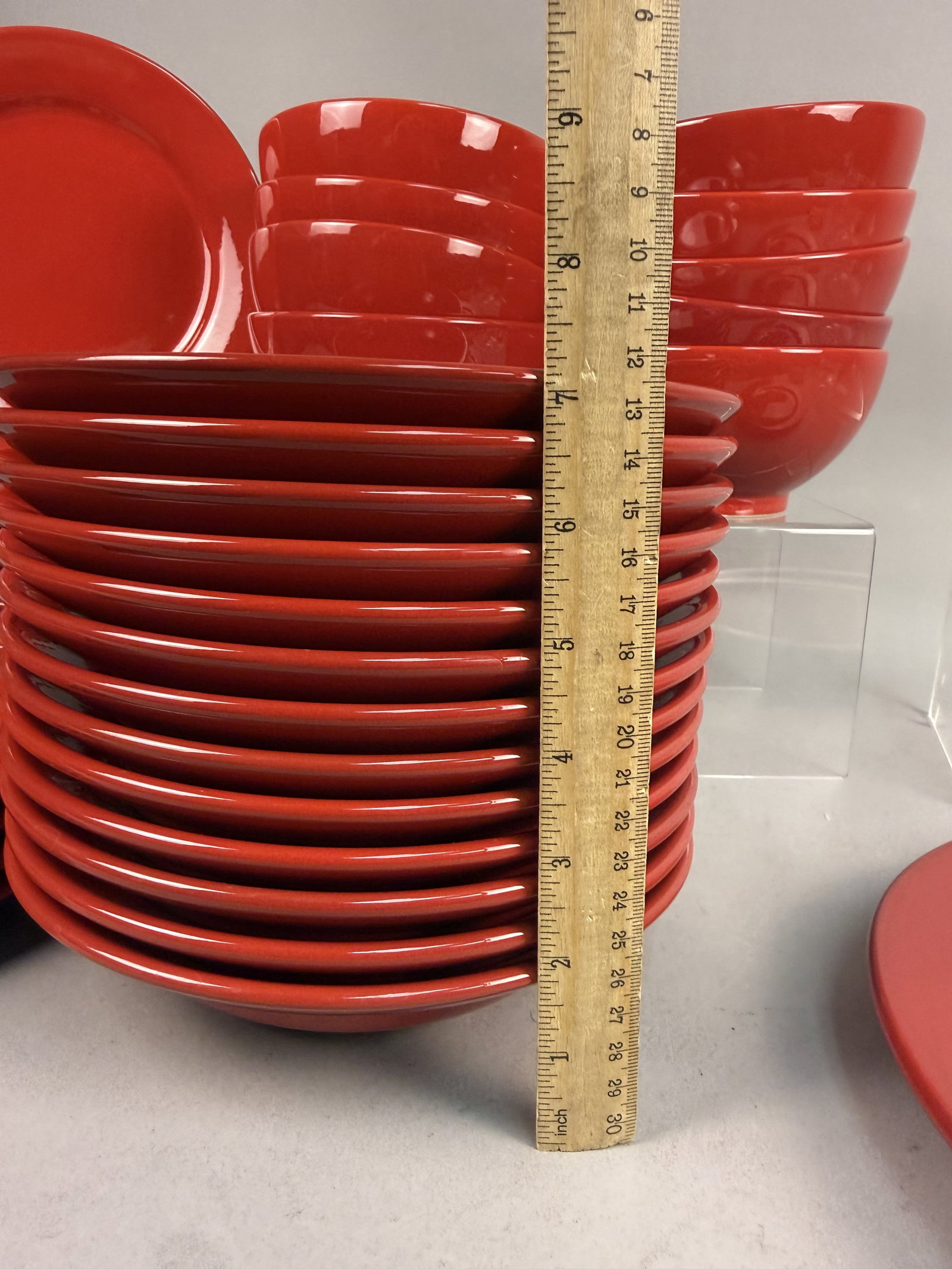 Large Red Glazed Stoneware Dinnerware Set - 11