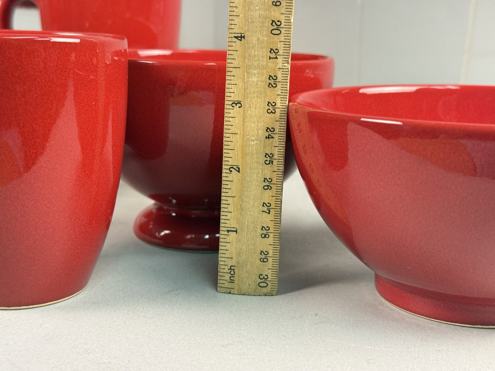 Large Red Glazed Stoneware Dinnerware Set - 13