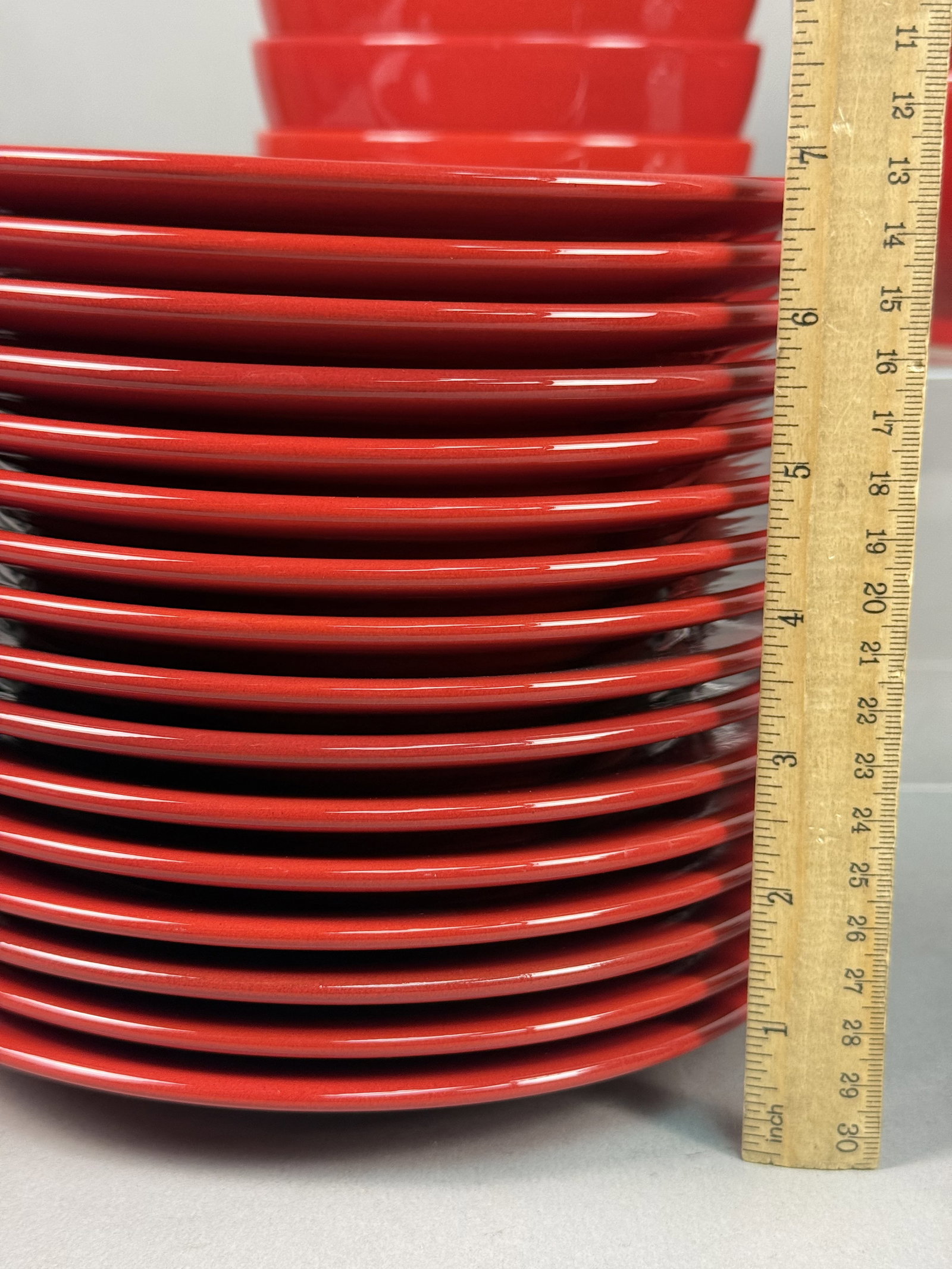 Large Red Glazed Stoneware Dinnerware Set - 4