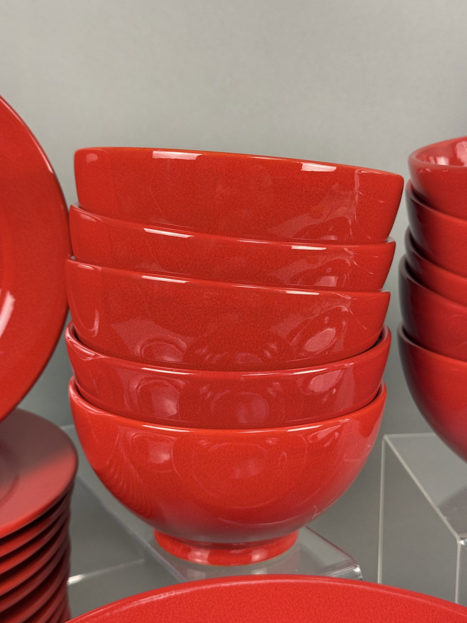 Large Red Glazed Stoneware Dinnerware Set - 6
