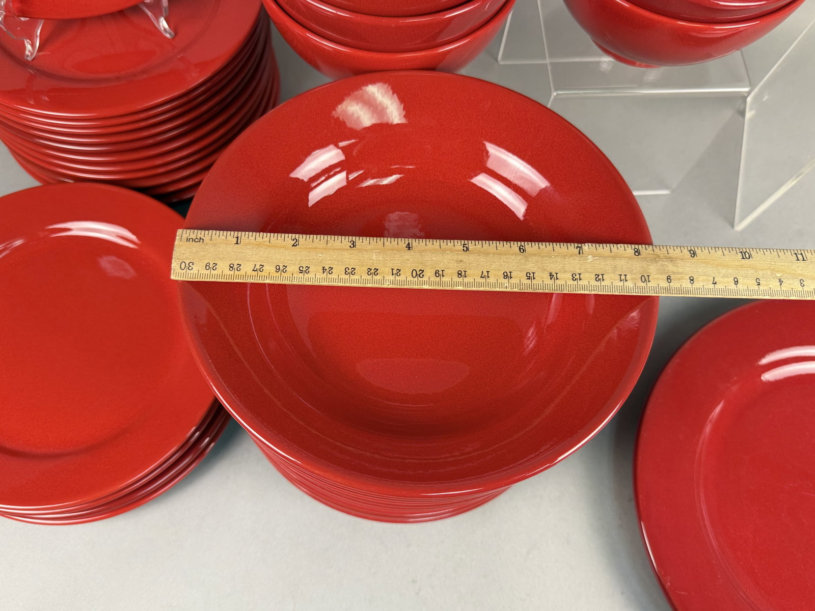 Large Red Glazed Stoneware Dinnerware Set - 9