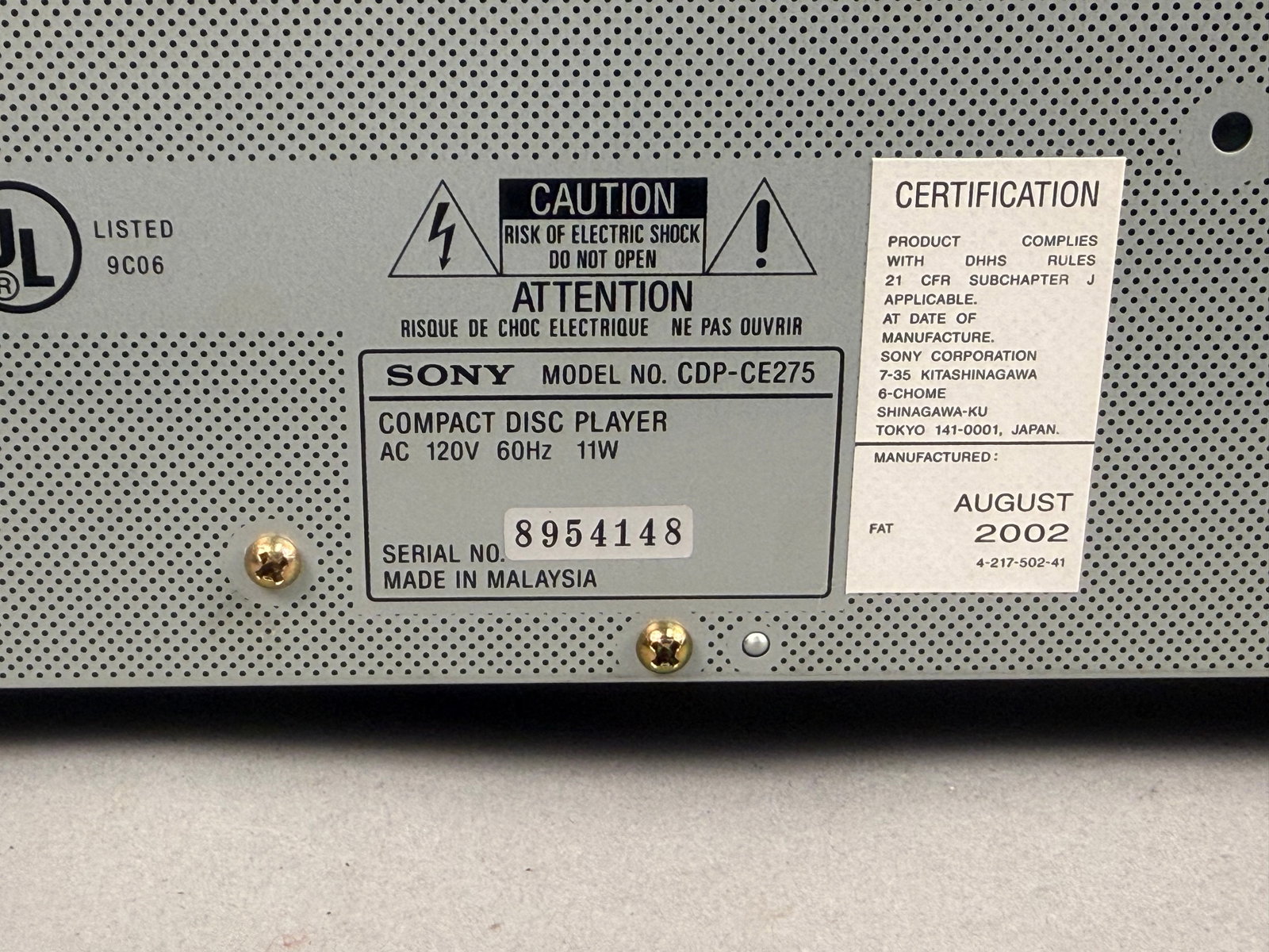Sony CDP-CE275 5-Disc CD Changer - 5