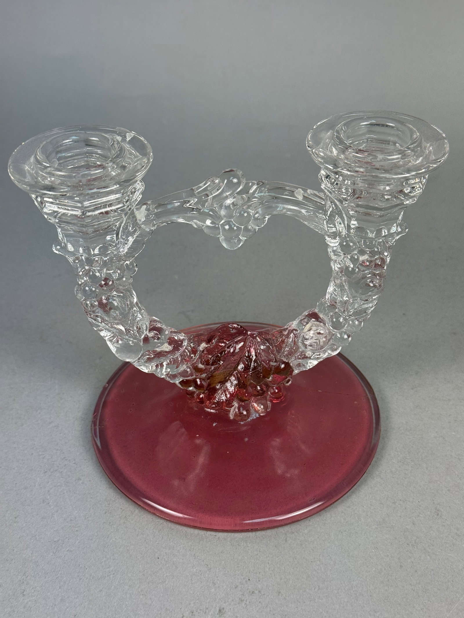 Ruby Red & Clear Glass Double-Arm Candelabrum - 2