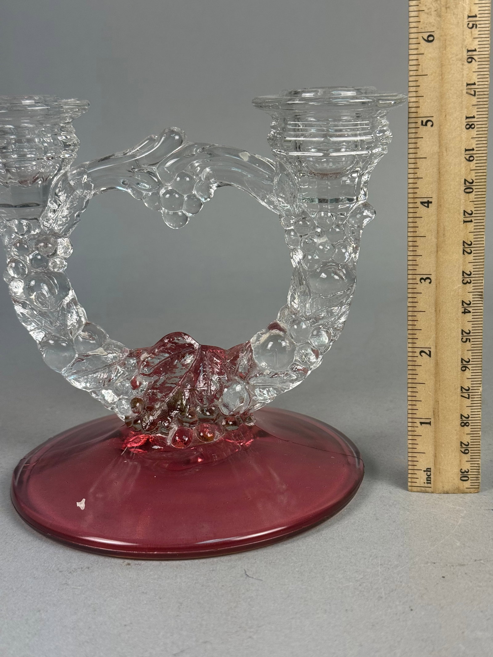 Ruby Red & Clear Glass Double-Arm Candelabrum - 3