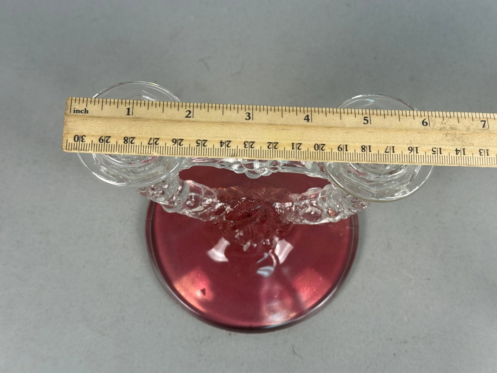 Ruby Red & Clear Glass Double-Arm Candelabrum - 4