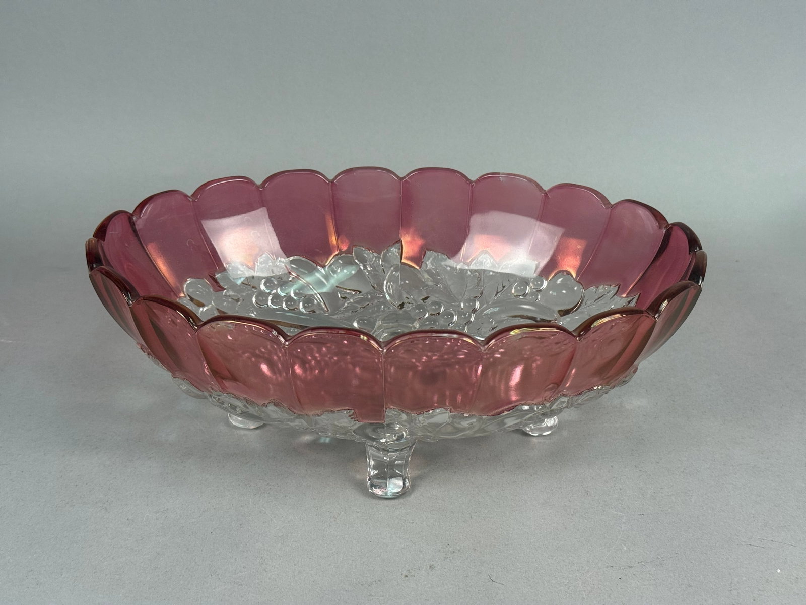 Cranberry-Flashed Pressed Glass Footed Bowl (1 of 6)
